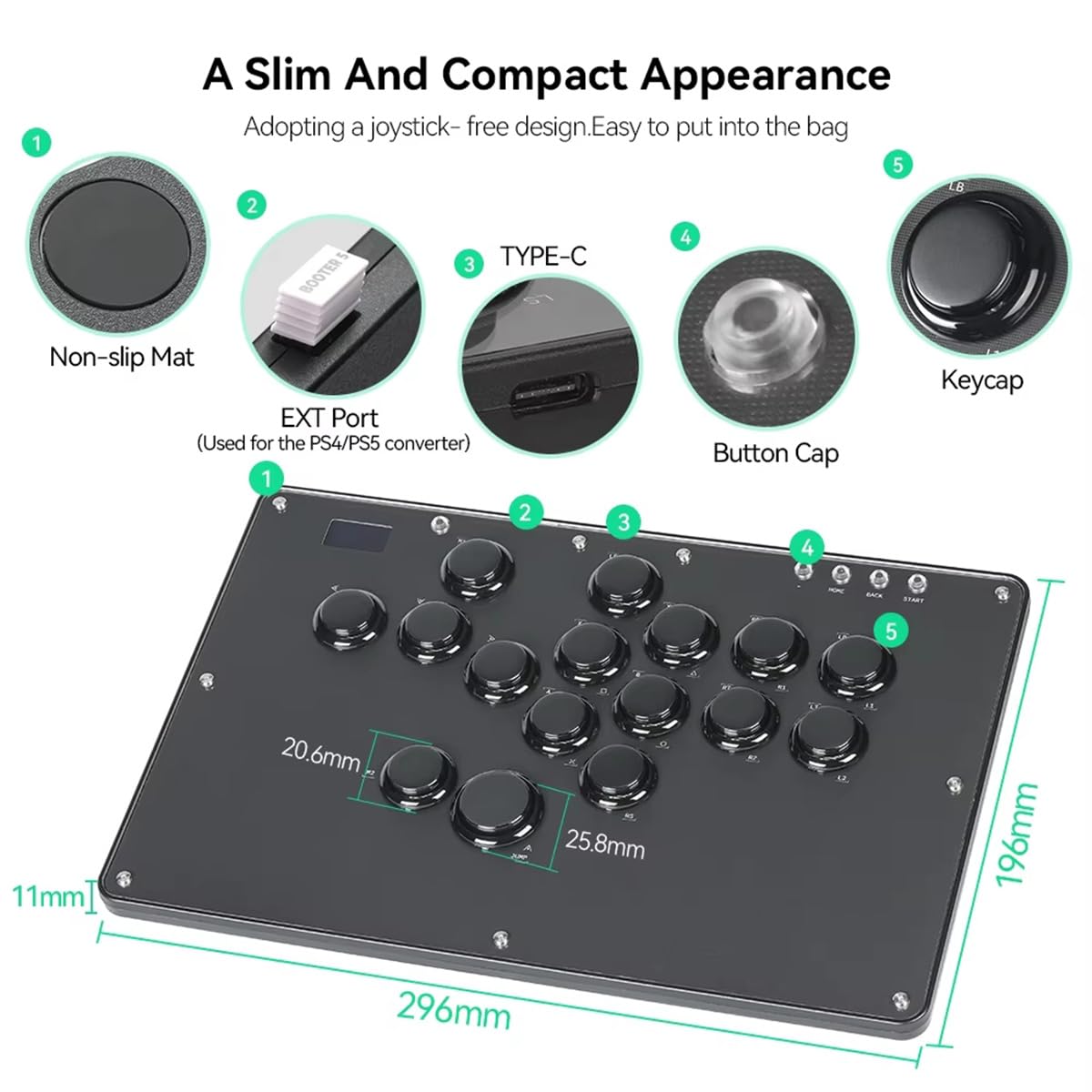 Semaiki Tastiera da gioco U16 All-Button con Custom RGB & Turbo Functions, Arcade Stick Tastiera da gioco per PC/Switch/PS4/PS3, supporta hot-swap e SOCD