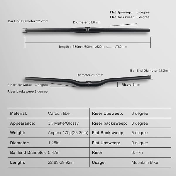 manillar plano de carbono,RXL SL manillar para mtb de carbono 3K mate 760mm - 3