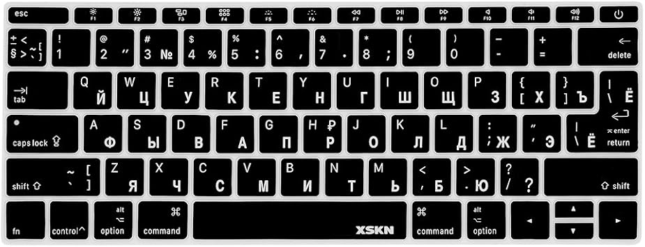 Russian/English Keyboard Cover Silicone Skin for New MacBook 12 Inch A1534 and New MacBook Pro 13 Inch A1708 2016 Version, No TouchBar US EU Layou Black