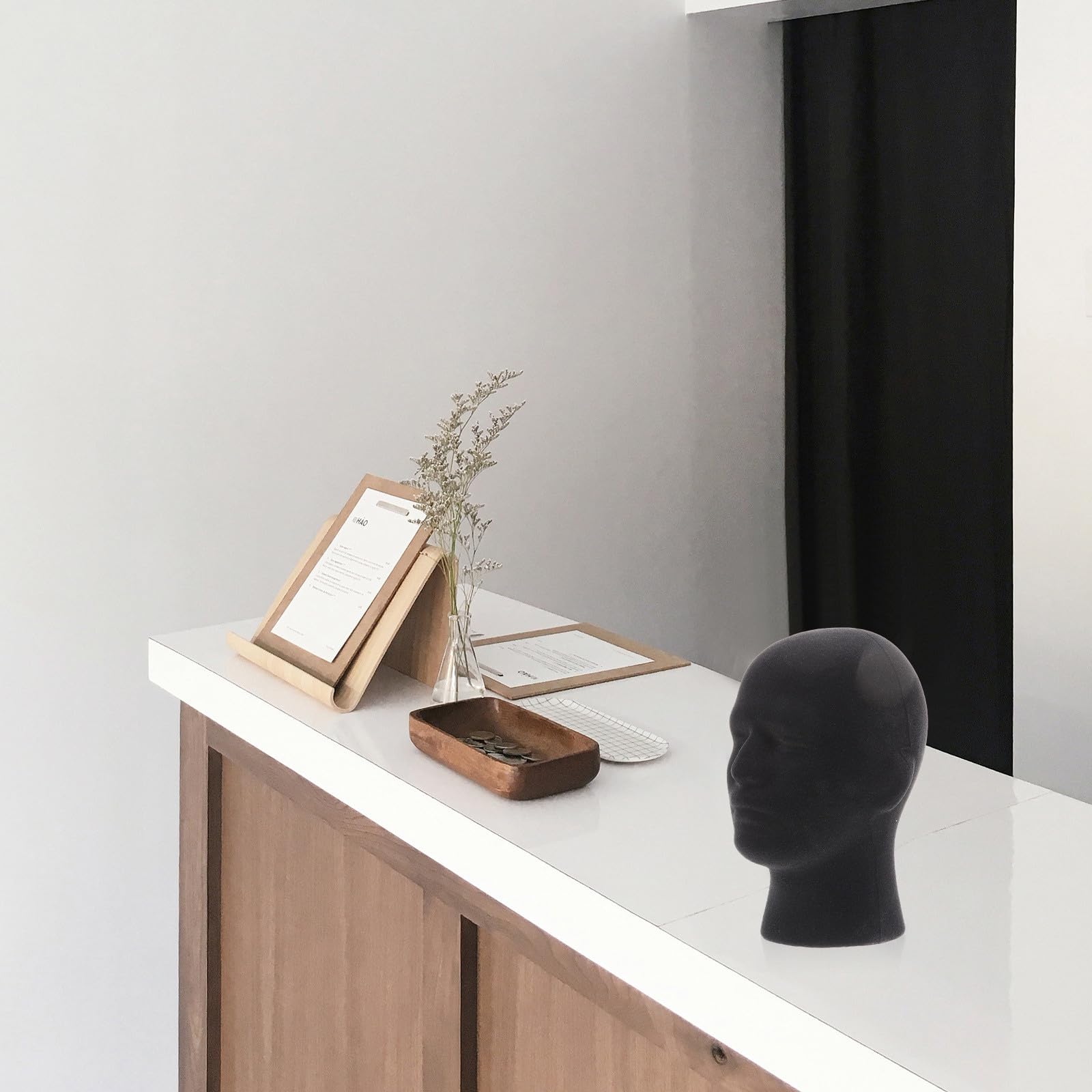 Tofficu Testa Manichino Uomo in Polistirolo Superficie in Flock Nero, Leggera e Creativa, per Esposizione Parrucche e Pratica di Trecce, Confezione da 2 Pezzi