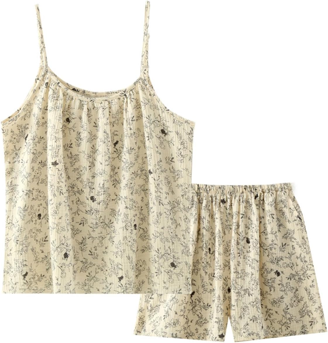 codcm Womens 100% Cotton Gauze Pajama Set Floral Printed Pj Set Spaghetti Strap Cami Top and Shorts Loungewear image 5