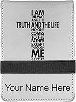 Vista 8 de LaserGram Mini padfolio con bloc de notas y bolígrafo, versículo bíblico John 14-6, grabado personalizado incluido (negro con oro)