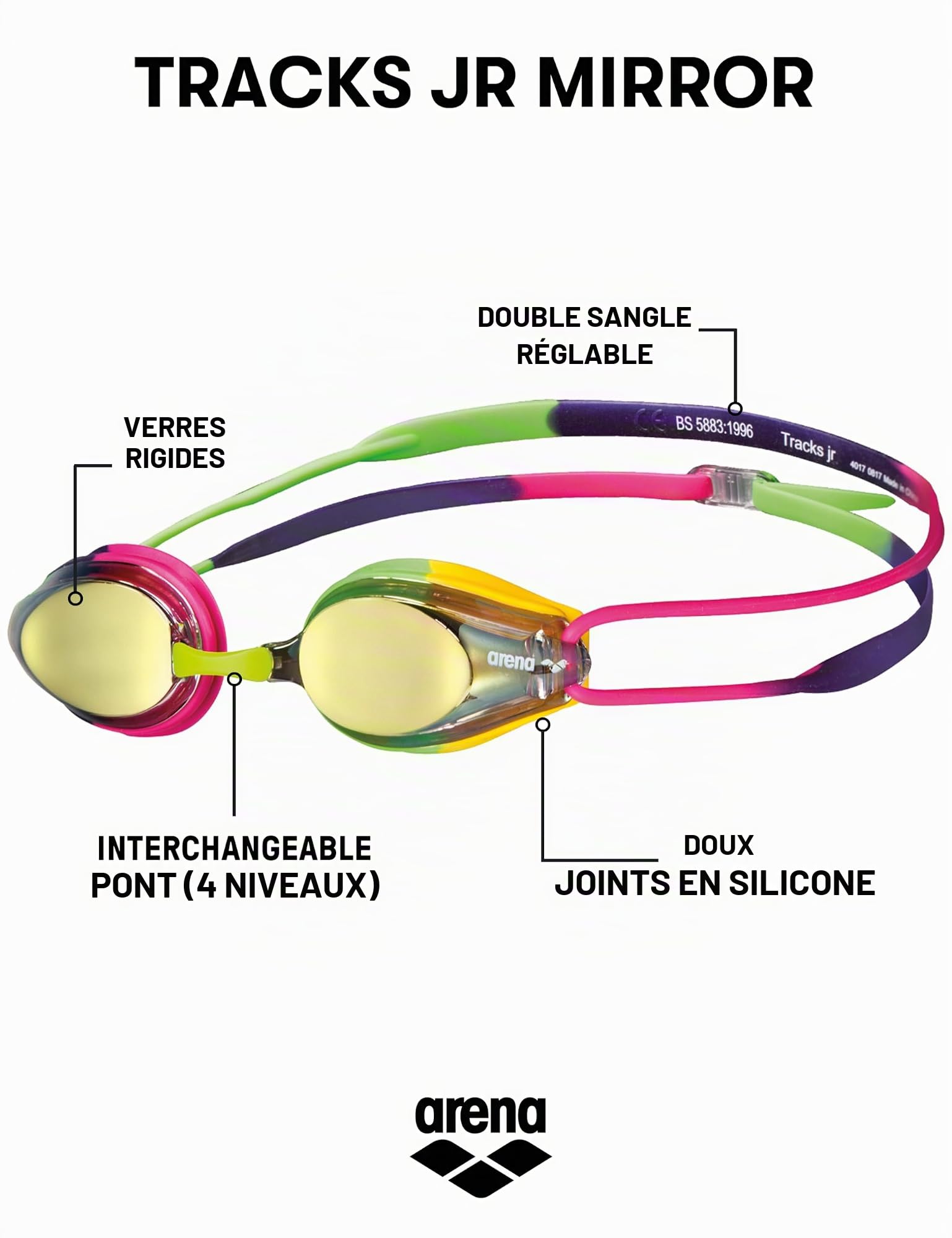arena Tracks Junior Mirror Lunettes de Natation Anti-Buée pour Enfants