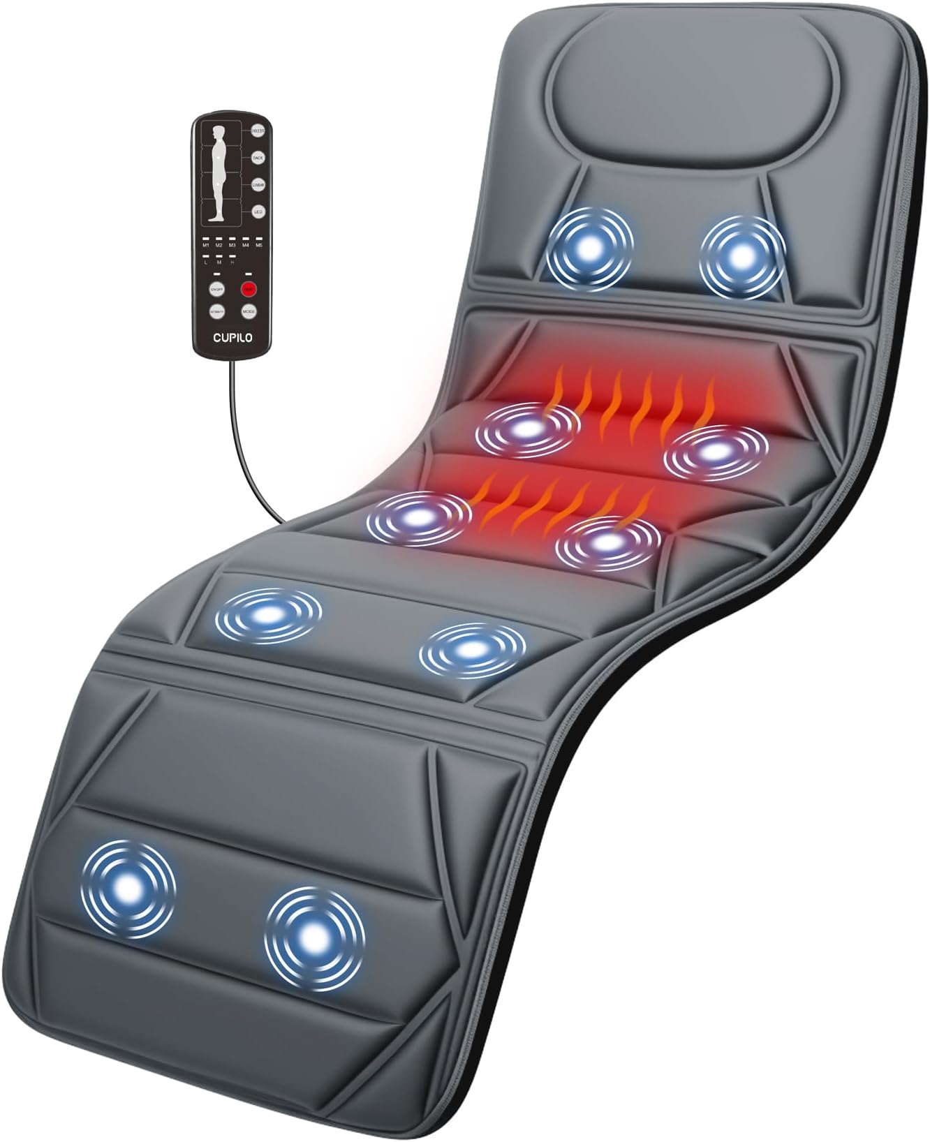 CuPiLo Full Body Massage Mat, Massage Pad with 10 Vibrating Motors for Pain Relief, Back Massager with Heat, Full Body Massage for Back, Lumbar,Leg, Gifts for Men Women, Long 67"