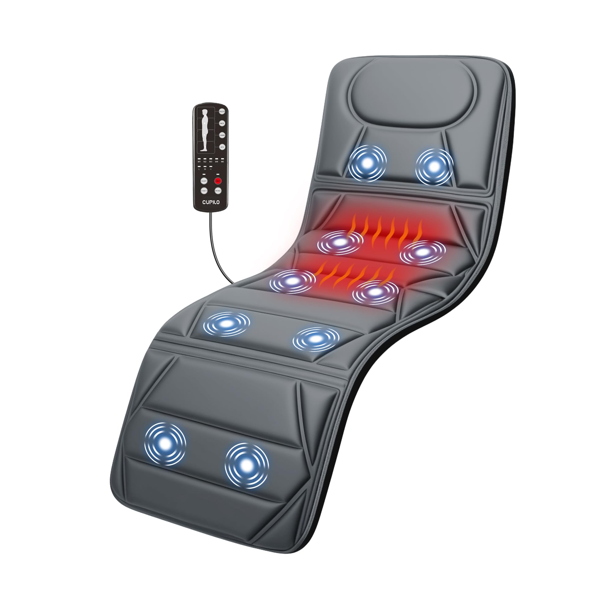 Massager Pad, Massage Mat with 10 Vibrating Motors for Pain Relief, Back Massager with Heat, Full Body Massage for Back, Lumbar,Leg, Gifts for Men Women, Long 67"