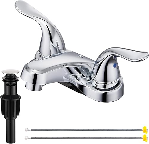 Vista 16 de Bathroom Sink Faucets 2/3 Hole,Matte Black Dual Handles 4 inch Plastic Plating Over Bathroom Faucet with Pop-up Drain and 2 Supply Hoses for