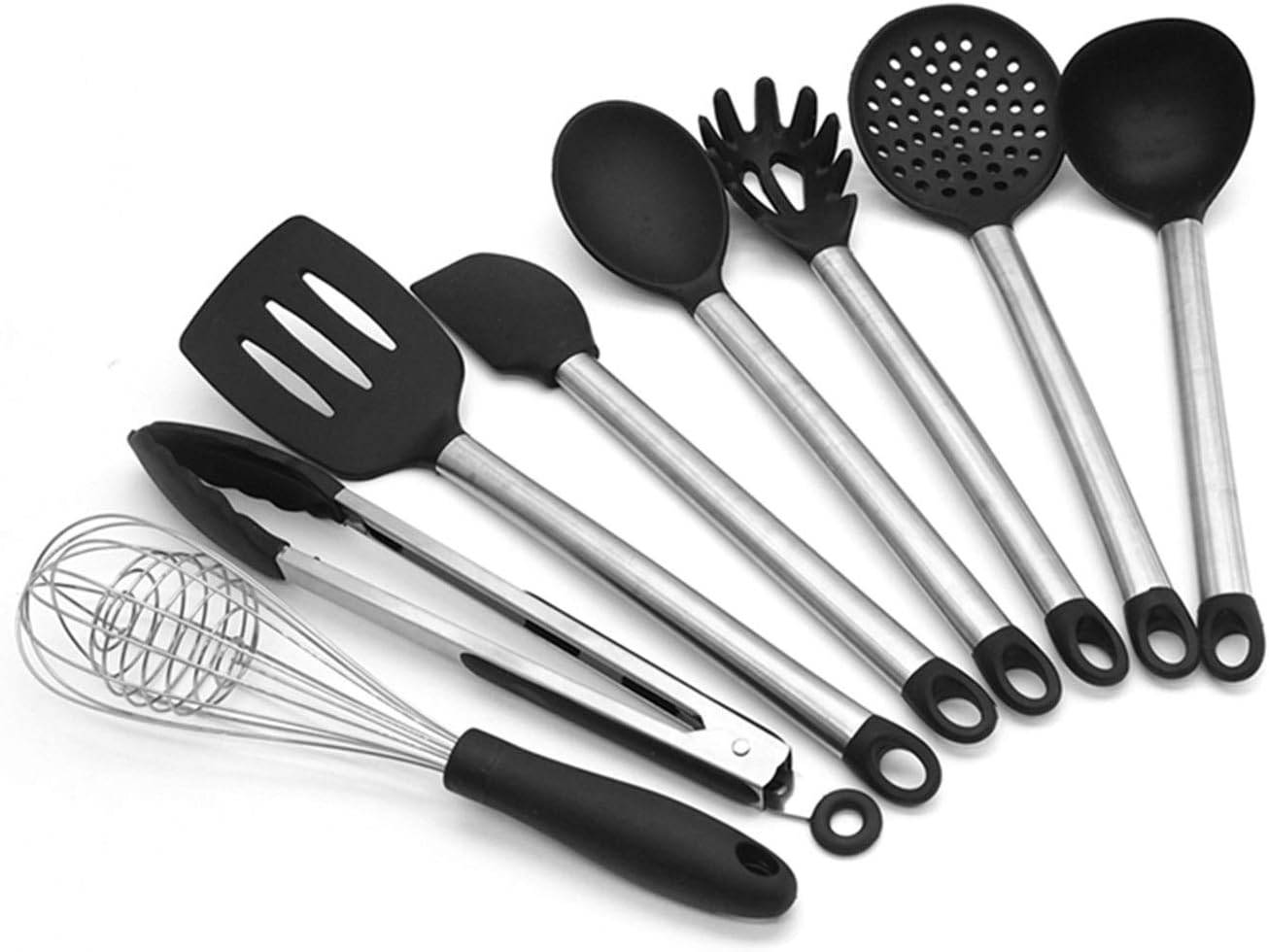 Gray Silicone Kitchen Set 8/9pcs Kitchen Utensils Set Stainless Steel Handle Non-Stick Pan Spatula Cooking Utensils Kitchen Gadgets Tools Set (Color : 8 pcs Kitchen Set) (9 Pcs Kitchen Set2)