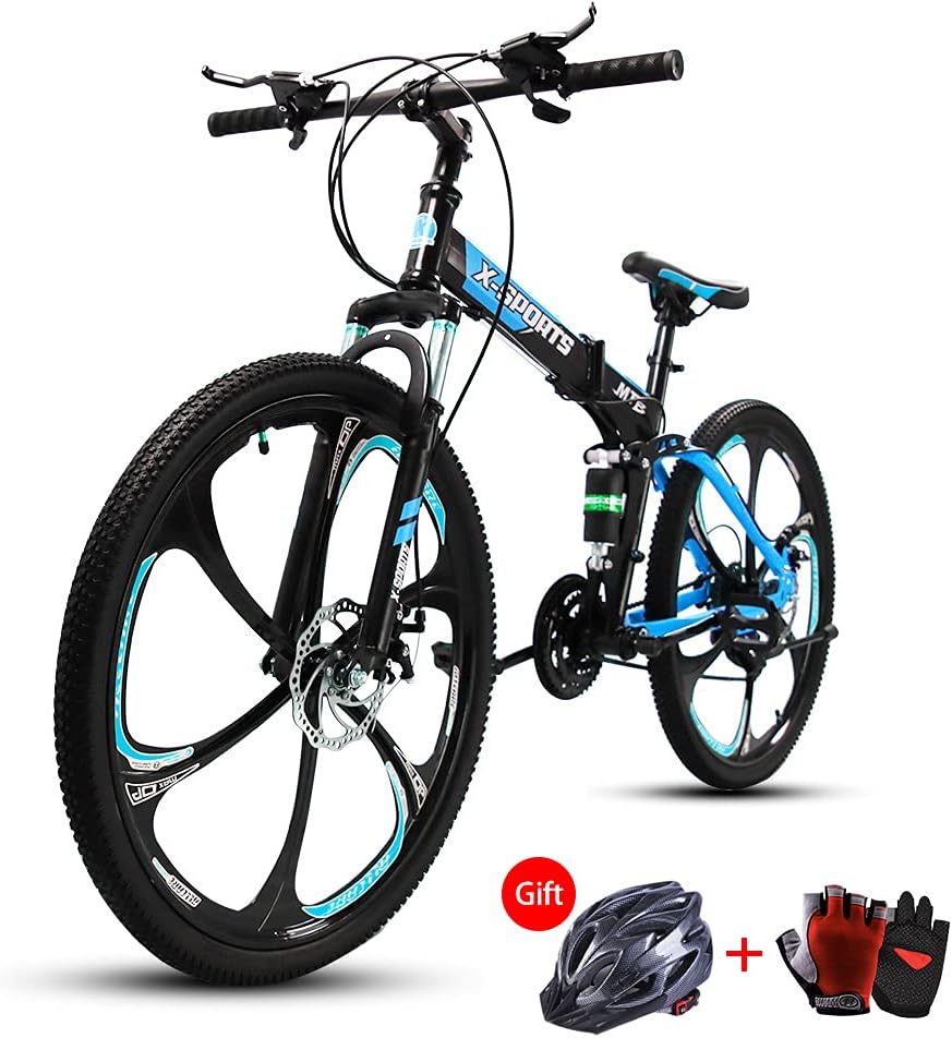 Coolbaby Mountain Bike Folding Bikes With High Carbon Steel Frame, Featuring 6 Spoke Wheels And 27 Speed Shimano Shifter, Double Disc Brake And Dual Suspension Anti-Slip Bicycles (Yellow 26 In)