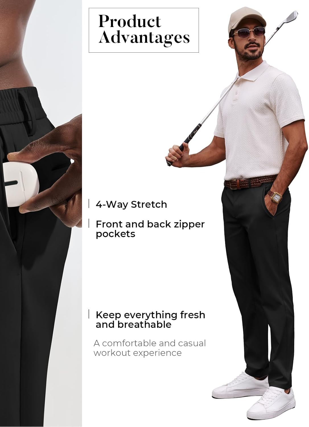 PJ PAUL JONES Men's Golf Pants Casual Stretch Slim Fit Tapered Dress Pants Lightweight Wrinkle Free Trousers - Image 5