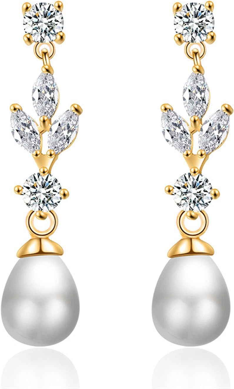 Silver Pearl Dangle Earrings for Women Sparkly Gold Rhinestone Statement Drop Earrings Cute Teardrop Pearl Dangly Earring Trendy Wedding Jewelry Gift - Image 7