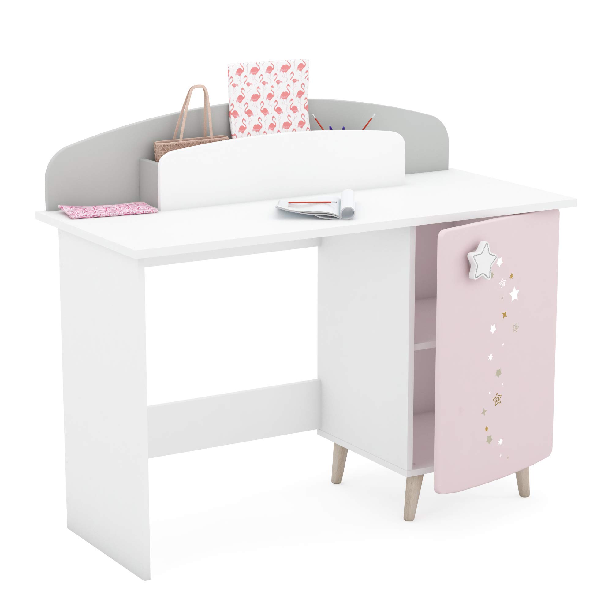 Demeyere Bureau Enfant Fille Rose Pâle avec Etoiles 113,2 cm Rangement Pratique Peinture Non Toxique