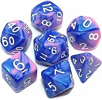 Vista 1 de Dados poliédricos azul y rosa DND para juegos de rol de mazmorras y dragones D&D con bolsa de dados