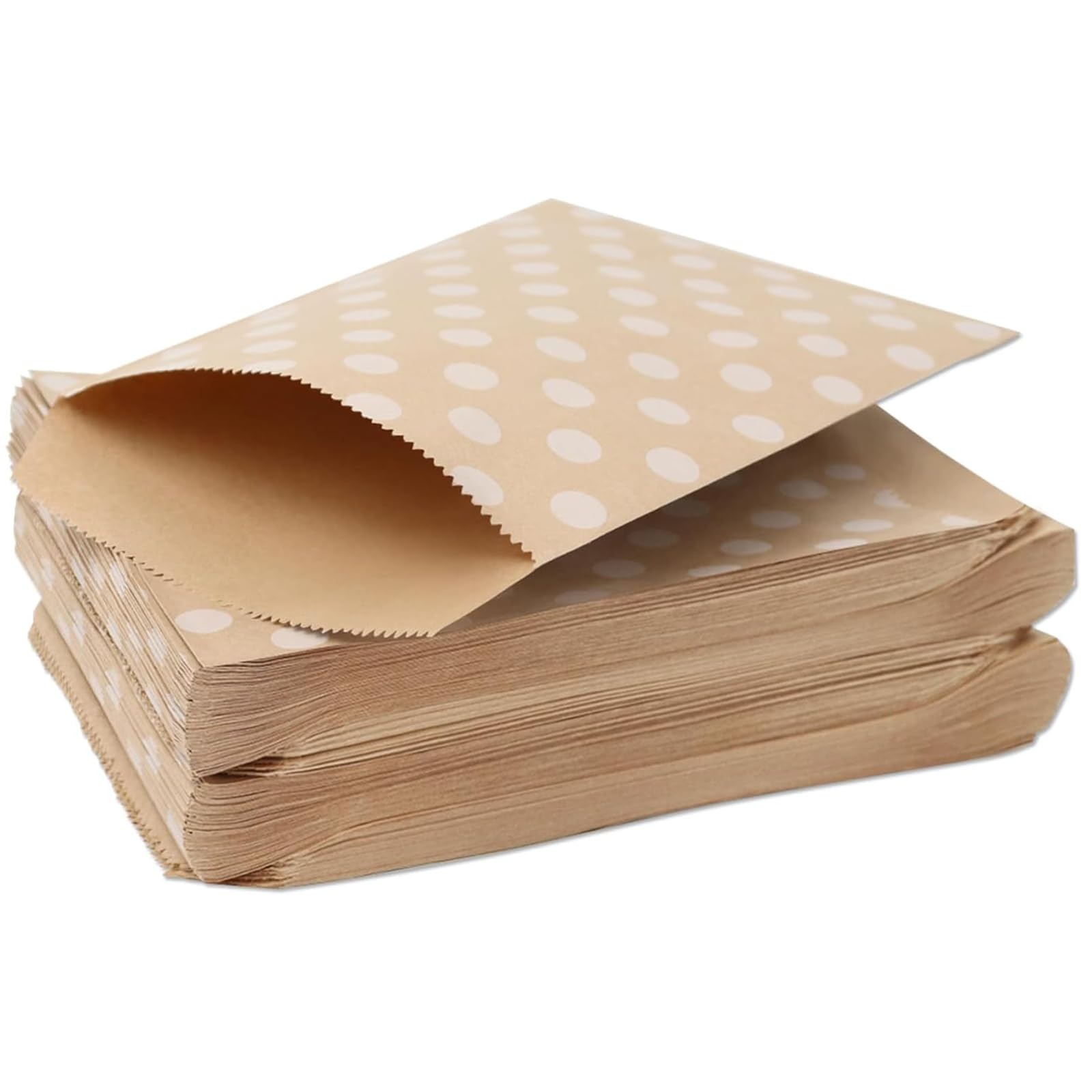 TodyJeyHo 50Pcs Kraft Paper Cookie Bags with White Round Pattern, 5 x 7 Inch, Flat Design, Premium Material, Brown