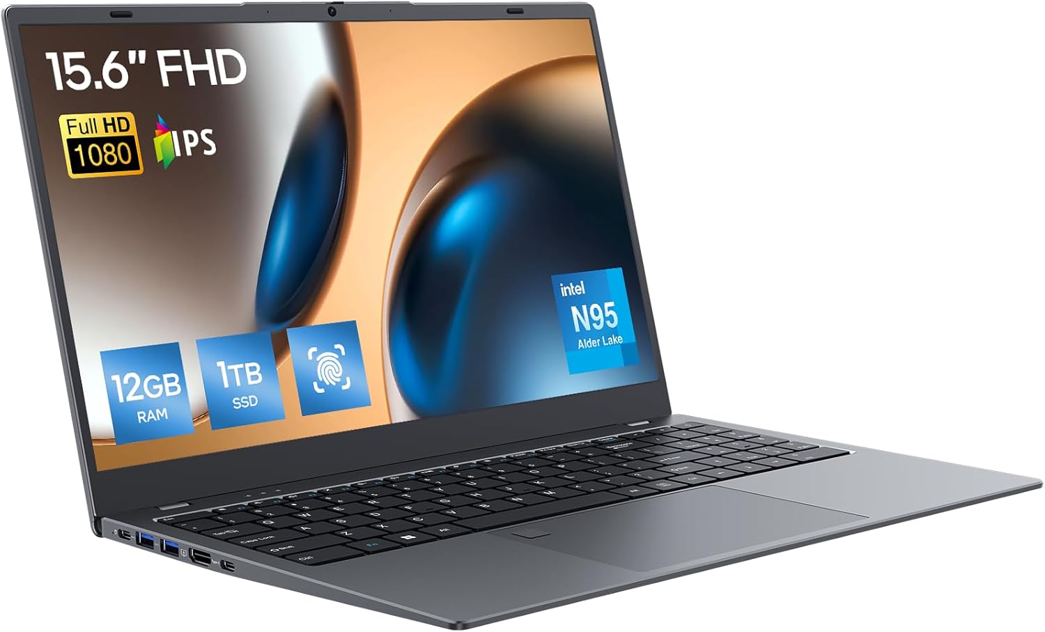 Laptop Computer, 12GB DDR5/1TB SSD, N95 Quad-Core, 15.6 inch 1920x1080 FHD Display, Dual Band WiFi, BT5.0
