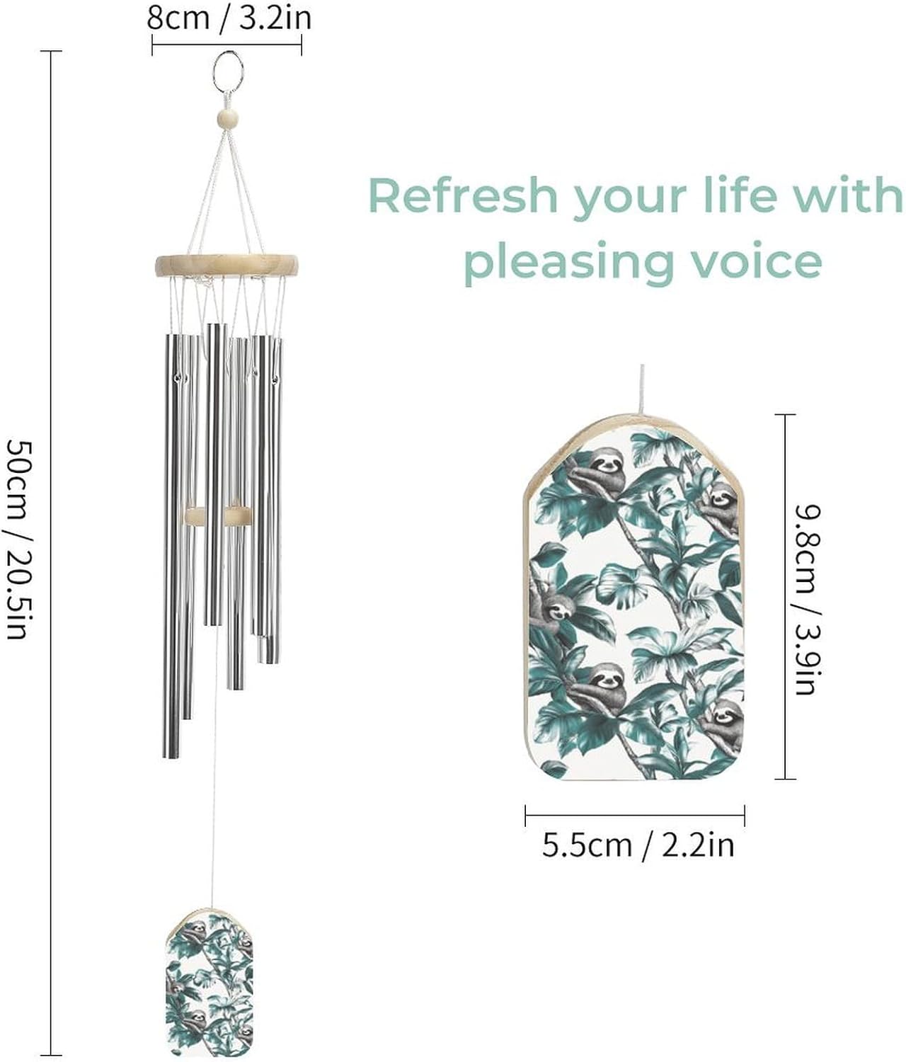 Cute Sloths Wooden Wind Chimes Deep Tone Memorial Windchime for Outside Garden Home Decoration