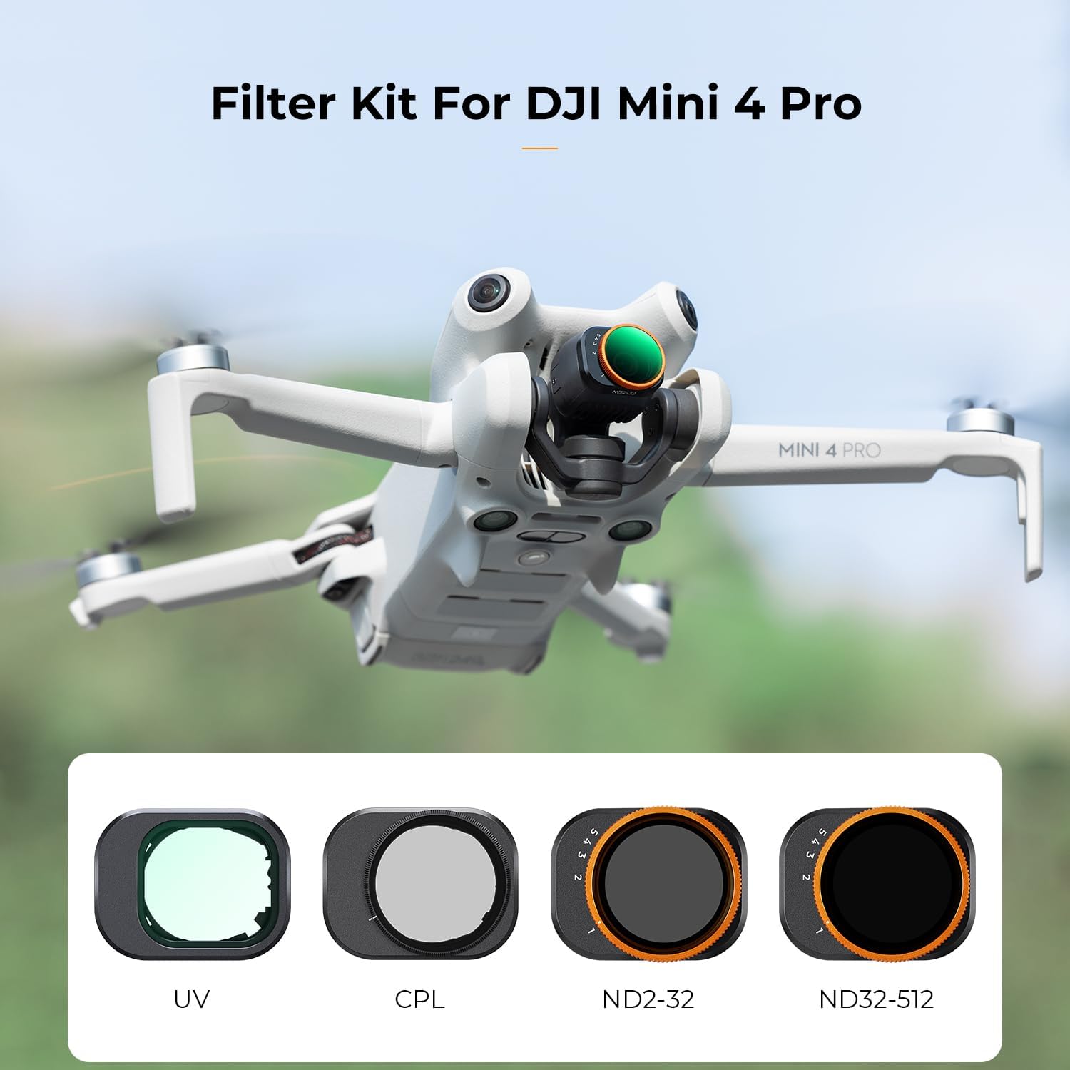 K&F Concept Variable ND Filter Kit Compatible with DJI Mini 4 Pro, 4 Pack ND2-32 (1-5 Stops)/ND32-512 (5-9 Stops)/CPL/UV Lens Filter with Multi Coated HD Optical Glass/Gimbal Safe
