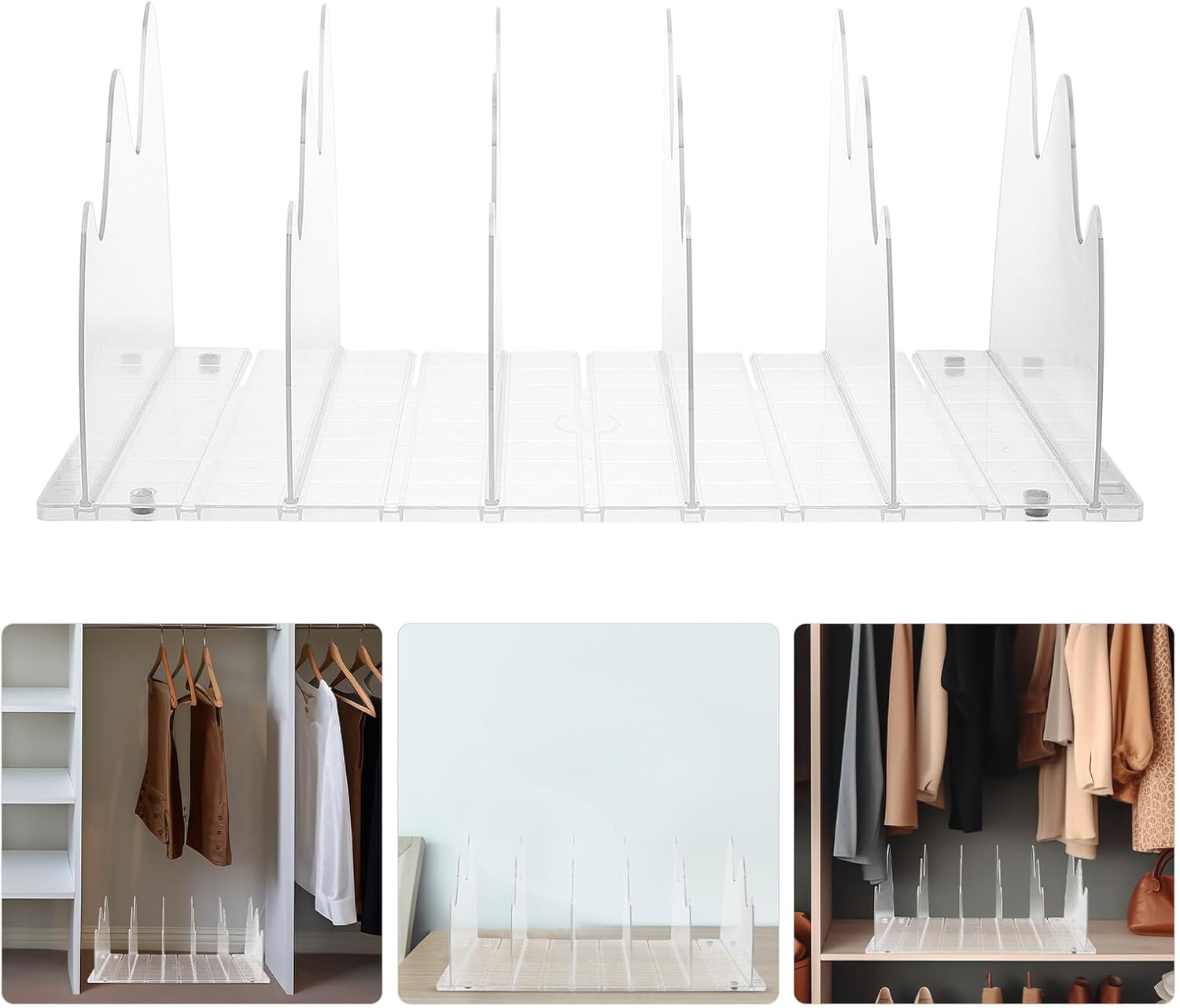 BETOOKY Shelf Dividers for Wardrobe and Purse Organizer, 6pcs Acrylic Set with Non-Slip Pads, Japanese Style Closet Shelf Divider for Wooden Shelving, Bags and Books Storage in Home