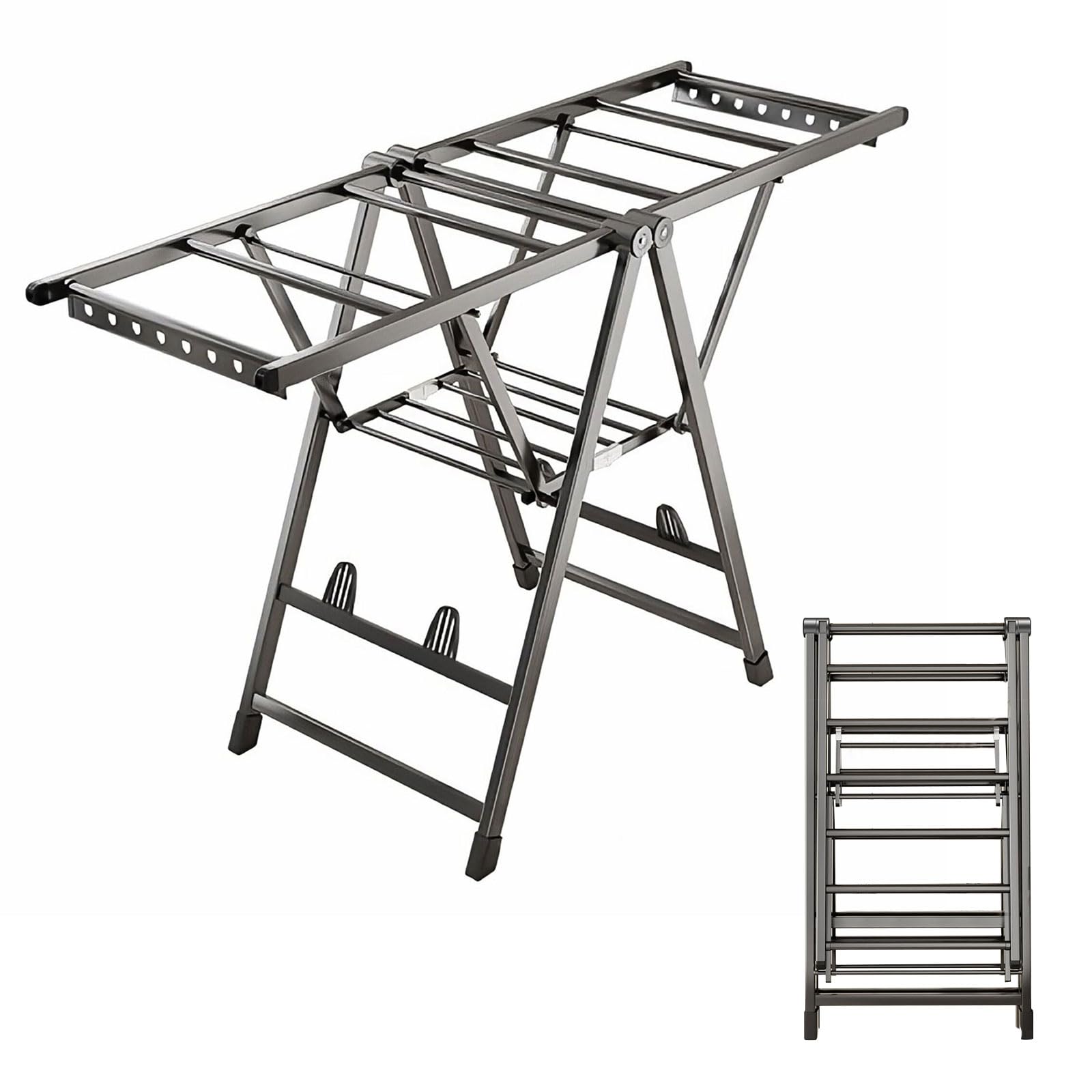 BCJMKDX folding clothes horse, Free-Standing Laundry Drying Rack, 18-Tier Foldable Clothes With Height-Adjustable Gullwings(Upgraded,140cm silver)