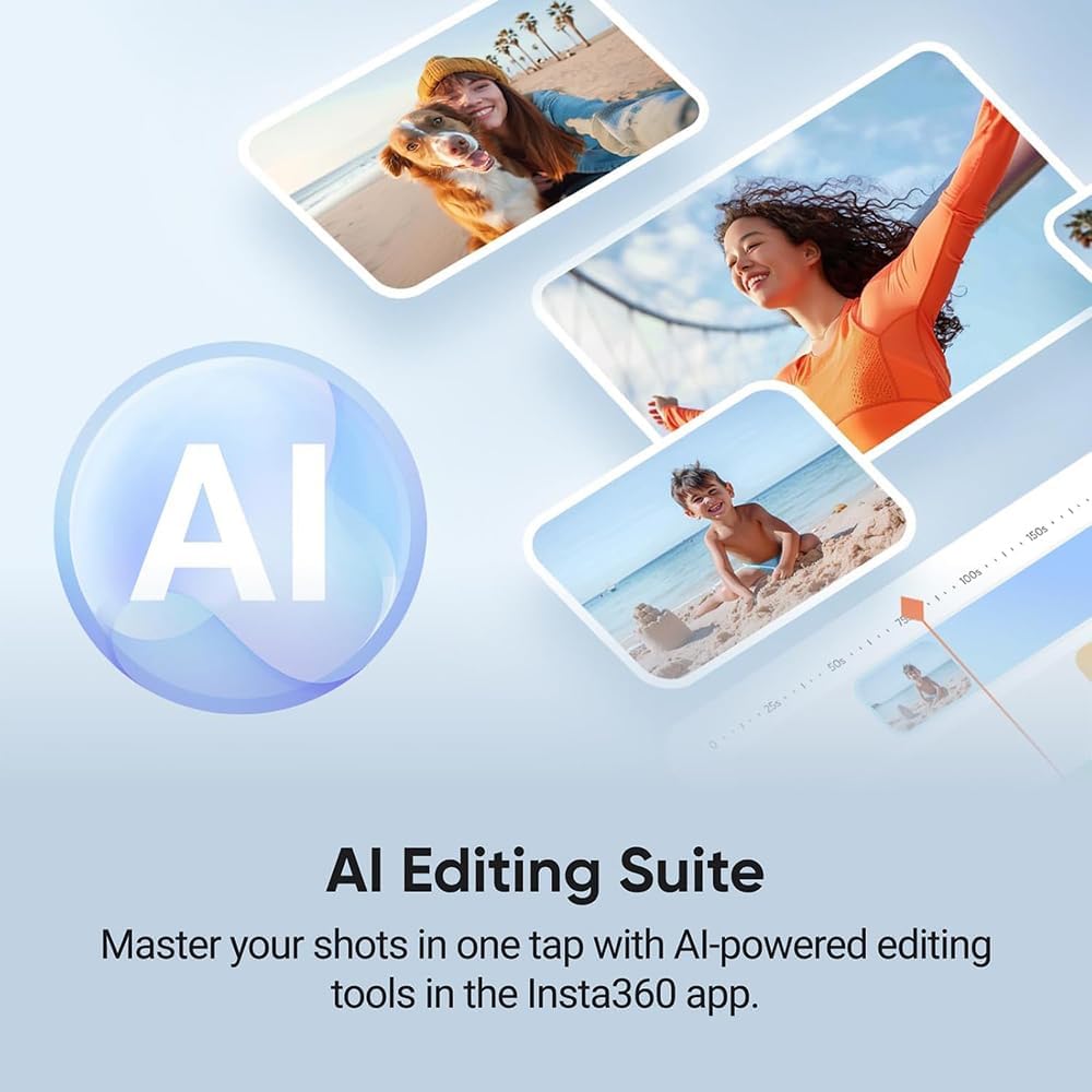 Graphic showing 'AI Editing Suite' with multiple smartphone screens displaying various video clips and editing timelines.