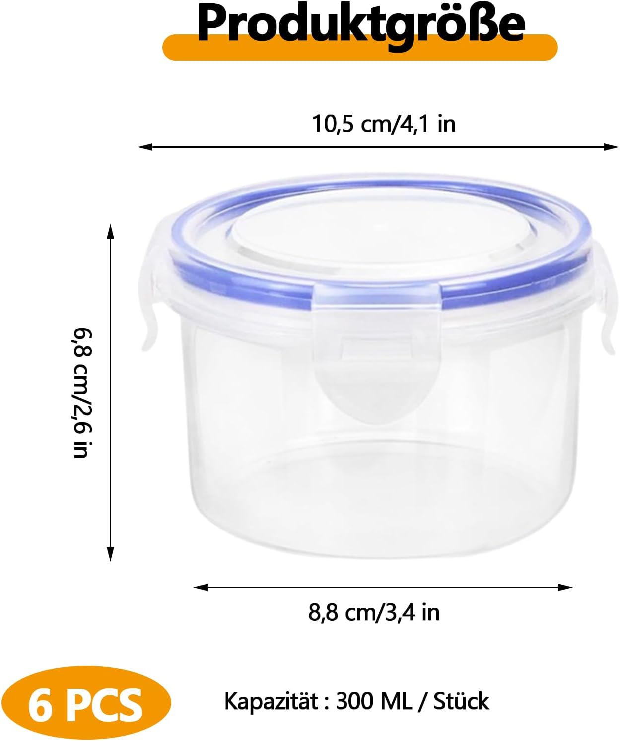 Food Storage Containers, 6 Pack 300 ml Freezer Containers in Set, with Lid, Round Food Storage Containers, Leak-Proof, Reusable, for Storing Food image 2