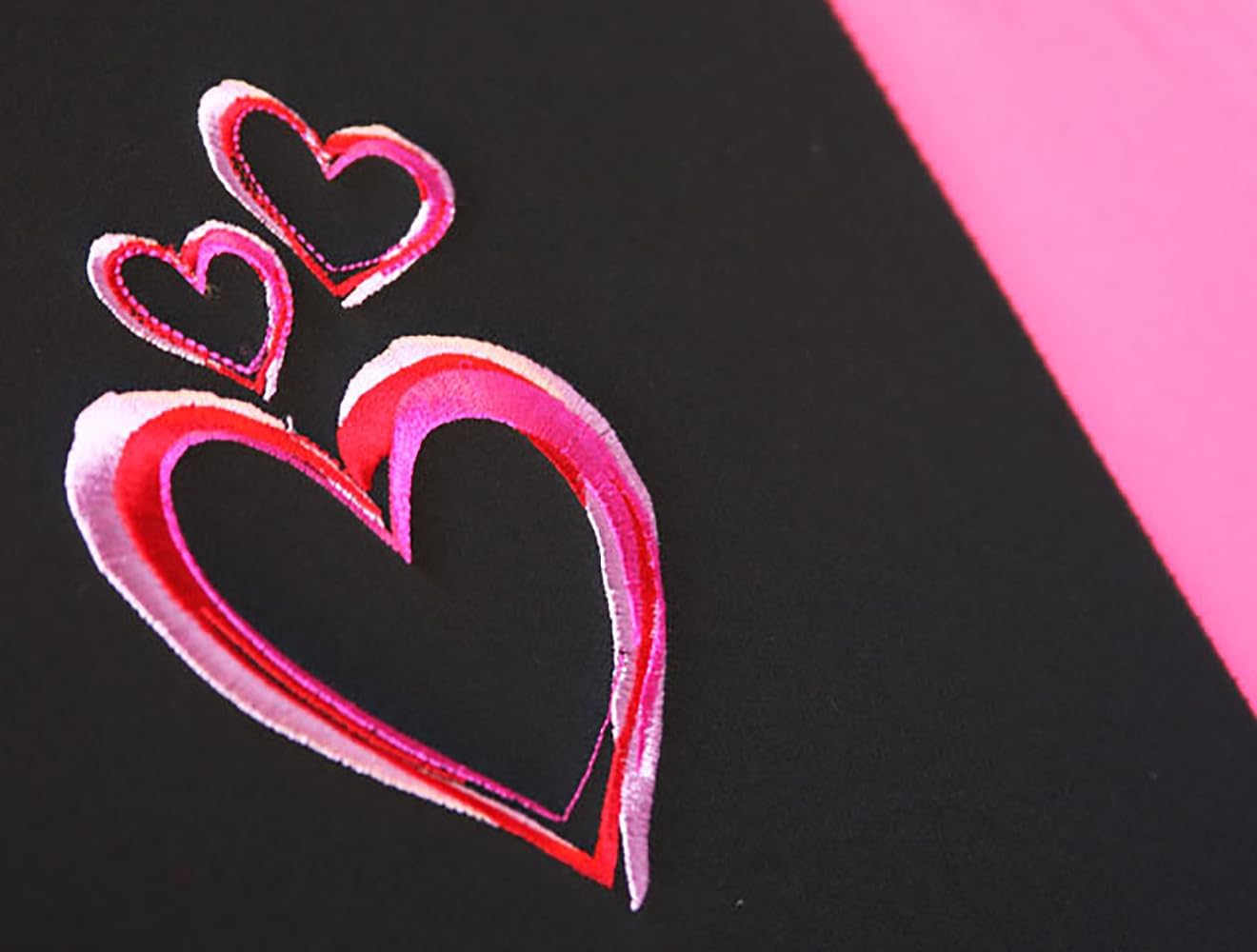 Full Set Car Seat Covers with Large Embroidered Love Heart Logo | Black & Pink Cloth | Includes Air Freshener Bundle | Front & Rear Split Bench Cover | Auto Accessories for Women, Trucks & Cars