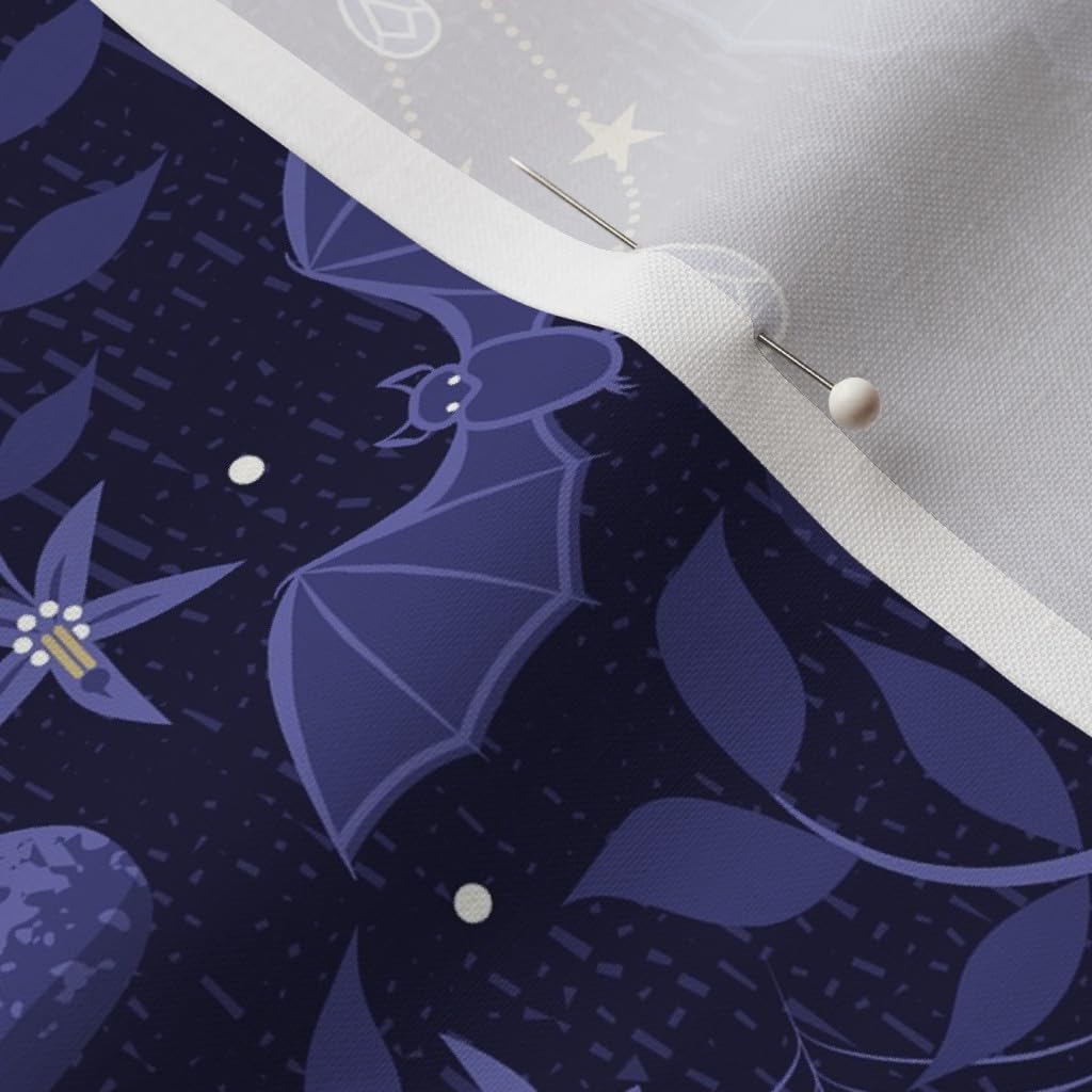 Spoonflower Fabric - Dark Bats Indigo Halloween Moth Cats Witch Printed on Petal Signature Cotton Fabric Fat Quarter - Sewing Quilting Apparel Crafts Decor