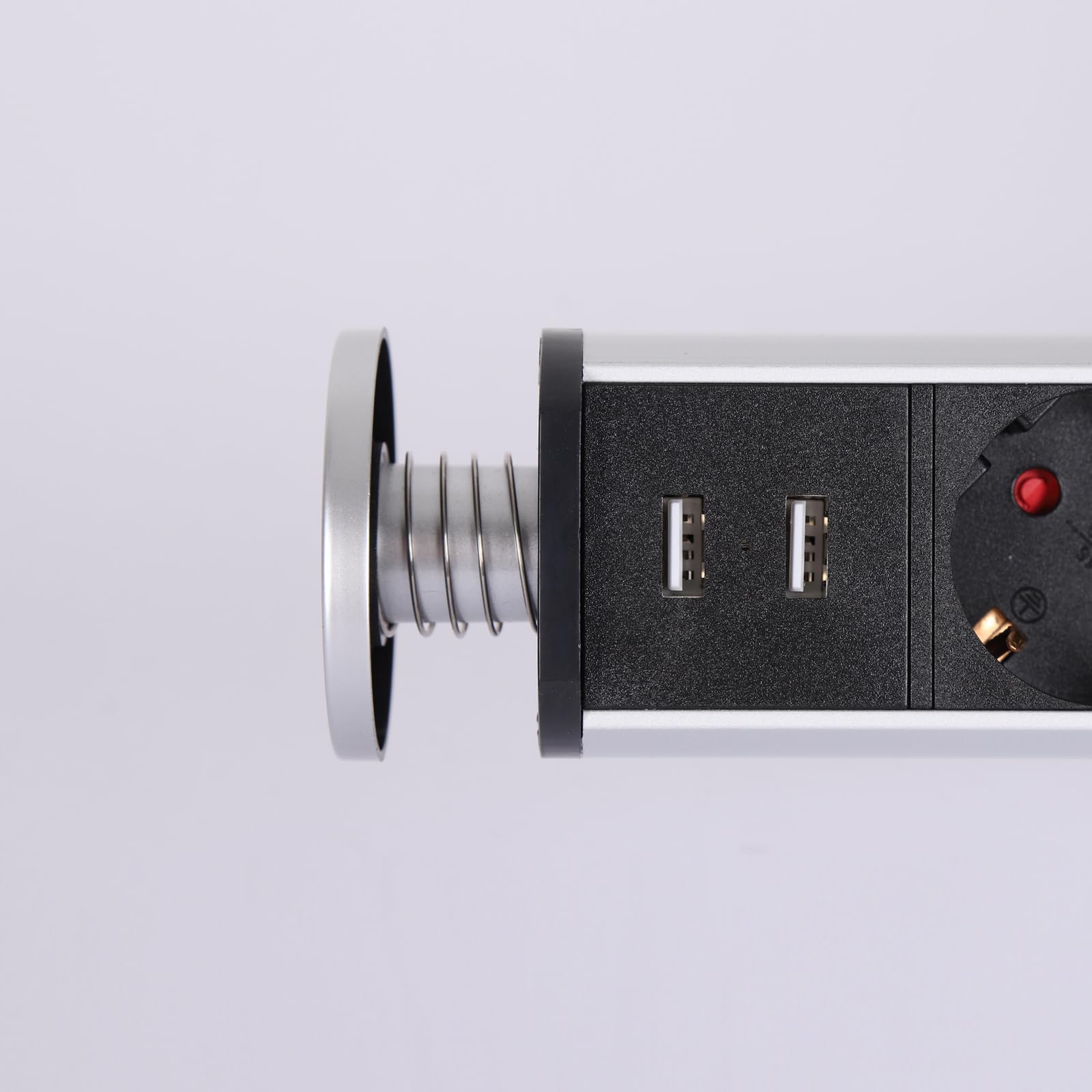 2 ciabatte multipresa a scomparsa con USB, 3 prese da incasso | Con protezione da sovratensione, cavo da 1,8 m e design salvaspazio per cucina, scrivania e home office
