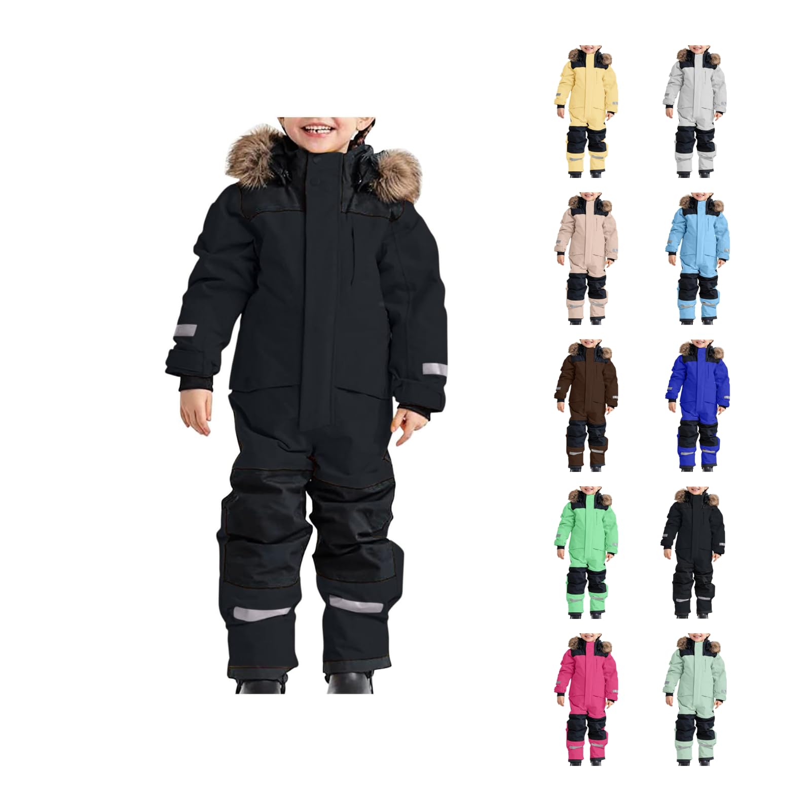 Mono de nieve para niña, resistente al viento, impermeable, forro polar grueso, con capucha y reflectores, traje de esquí de una pieza para niños pequeños, traje de nieve para vacaciones de invierno
