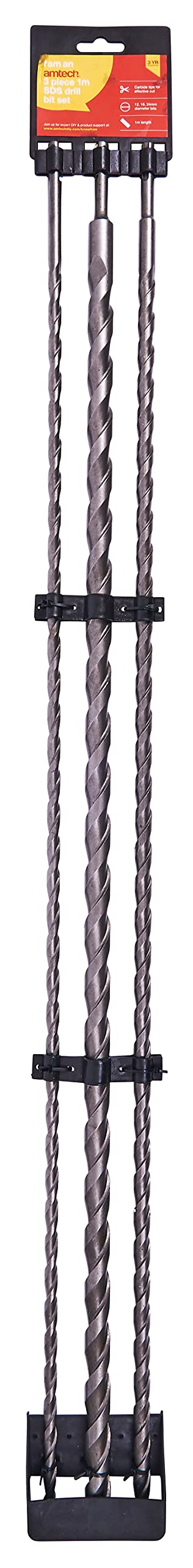 Amtech - 3 Piece 1000mm TCT SDS Masonry Drill Set, Carbide Tipped Hardened Steel, Long Reach for Deep Drilling in Concrete and Brick - Image 2