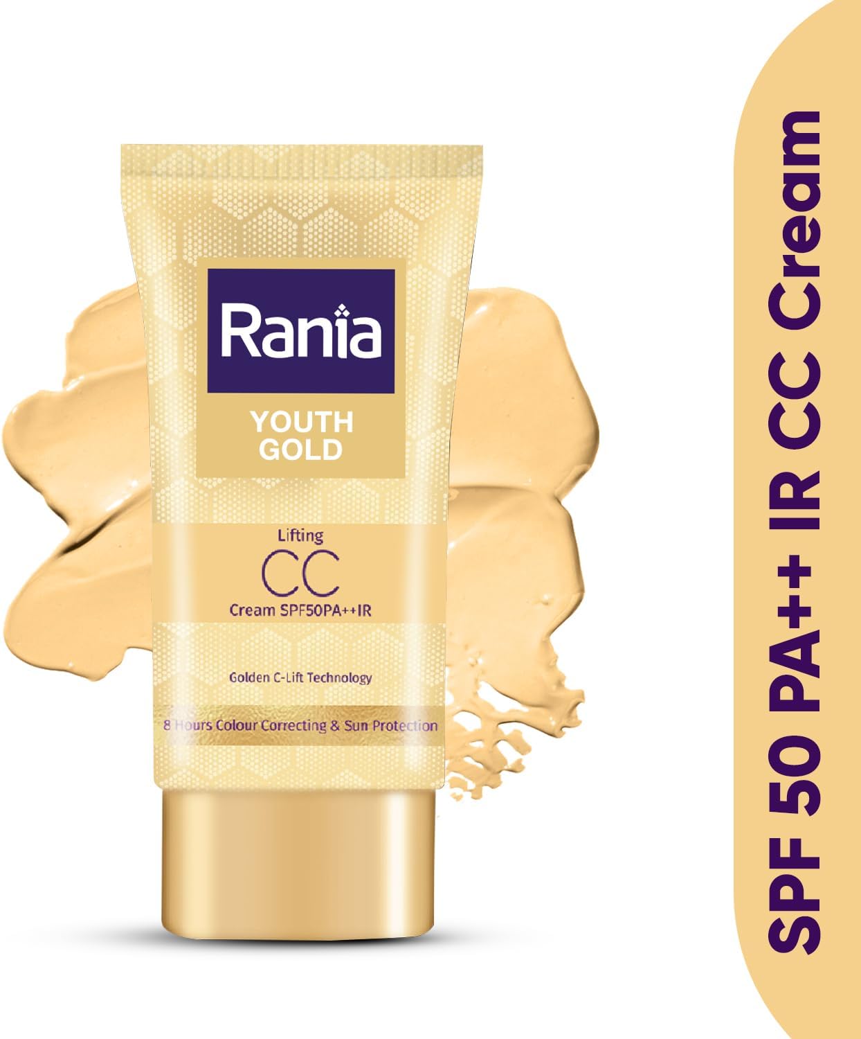 Rania CC Cream SPF50PA++IR with Vitamin C,24K Gold|Tinted moisturizer|Foundation & skincare|Lightweight|9-5 long lasting |Natural makeup look,25g