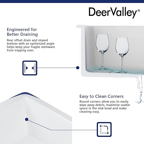 Miniatura 8 de DeerValley Fregadero de Cocina Empotrado de 45.7 cm L x 45.7 cm A Fregadero de Un Solo Tazón de Barro Refractario Cuadrado para Barra con Rejilla y