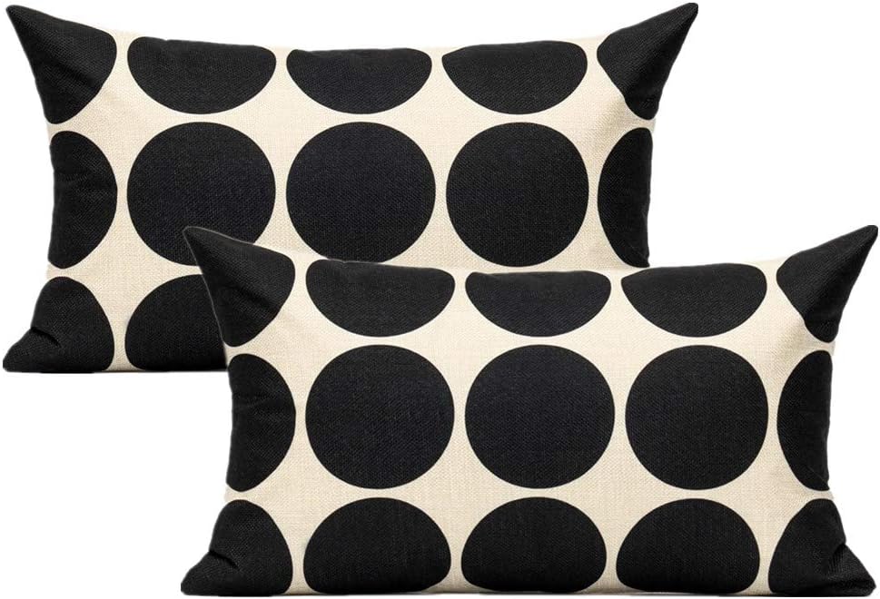 All Smiles 2-Pack 12x20 Lambar Rectangle Decorative Throw Pillow Cases Oblong Cushion Covers Outdoor Accent Suqare for Sofa Paito Couch Bed Room,Black Tan Geometric