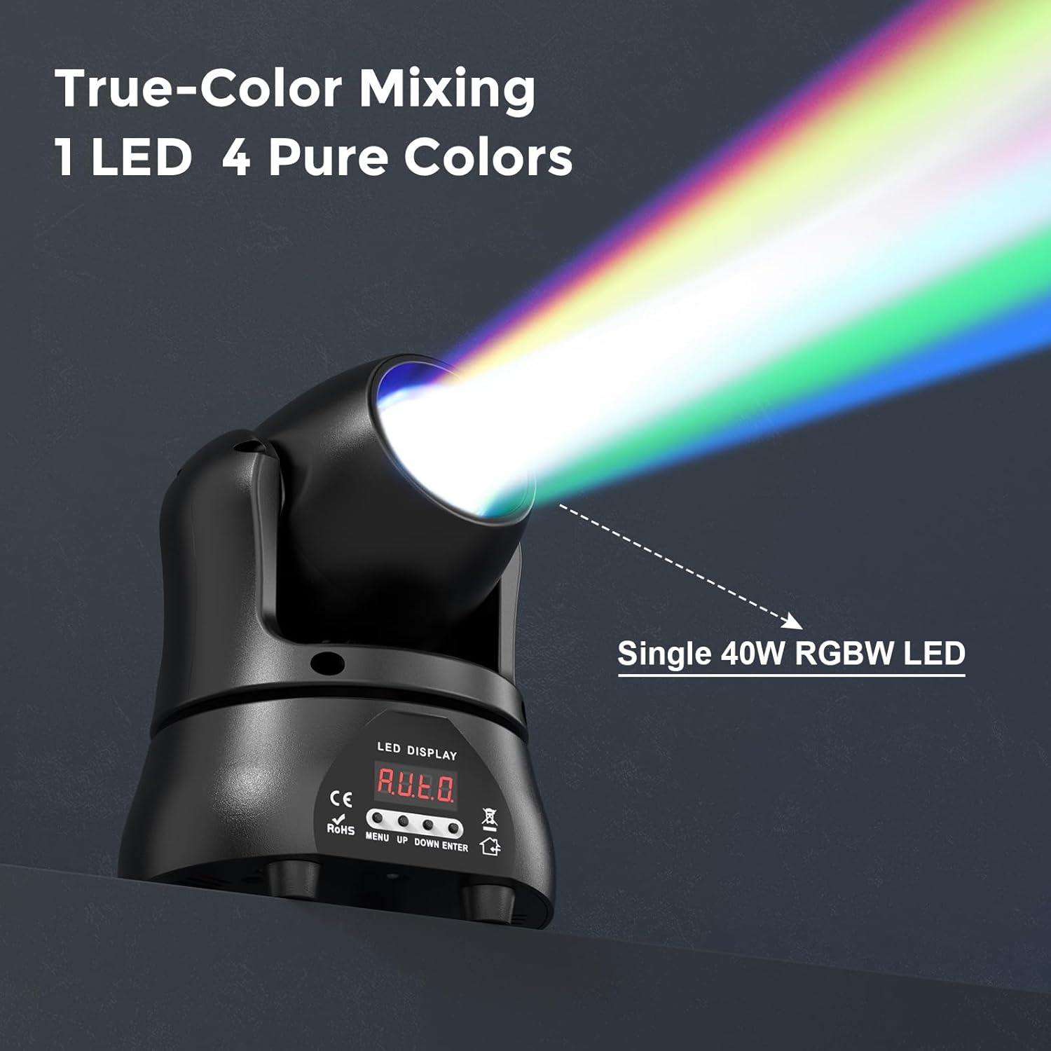 2PCS 40W LED Moving Head Light RGBW Beam Lighting Stage Spotlights with DMX Sound Activated Auto Mode for Parties Wedding Clue Live Band Show Church