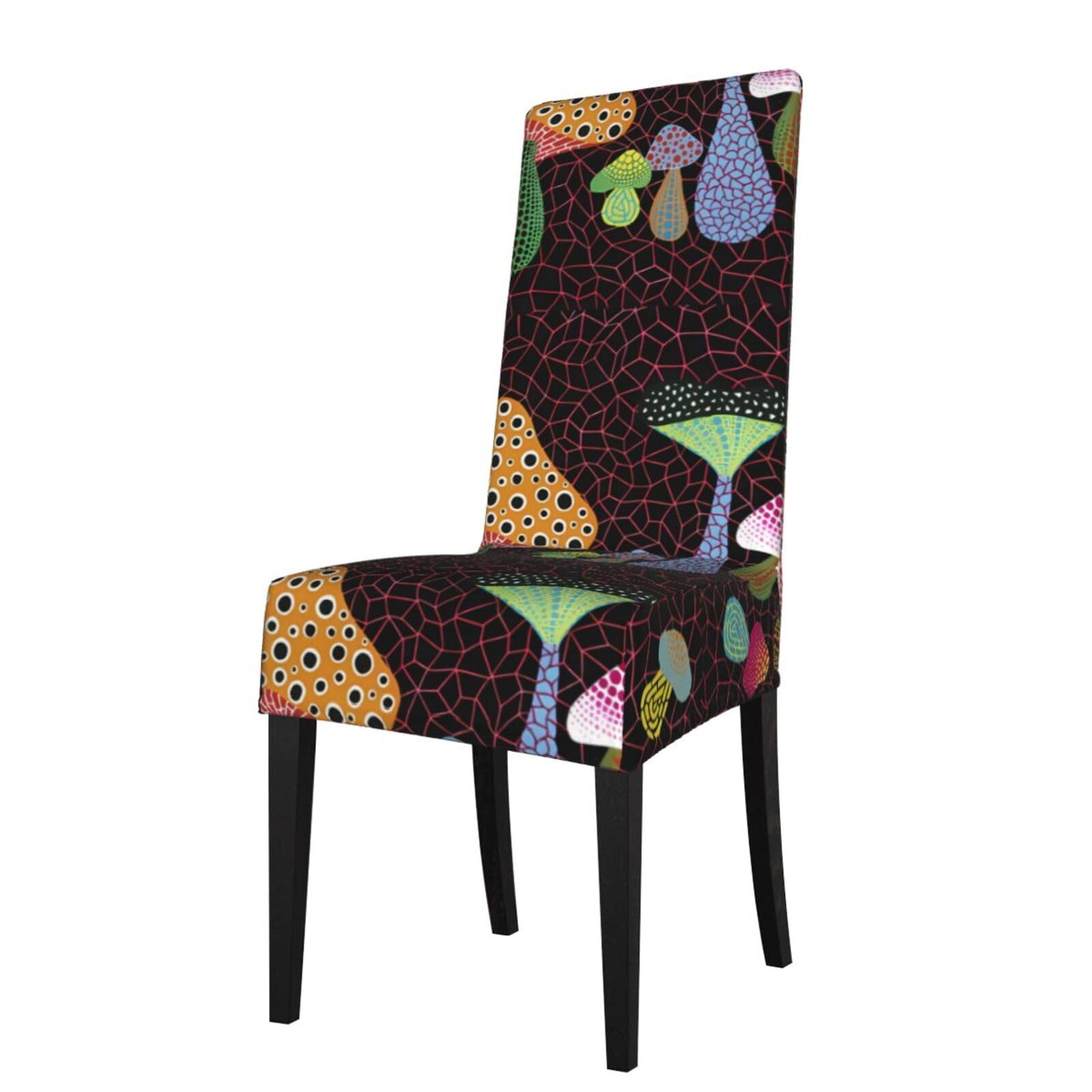 Yyhwhjde Black Mushroom Prints Dining Chair Throw Covers - Stretchable Spandex Slipcovers For Chair Protection & Refreshing Your Dining Room