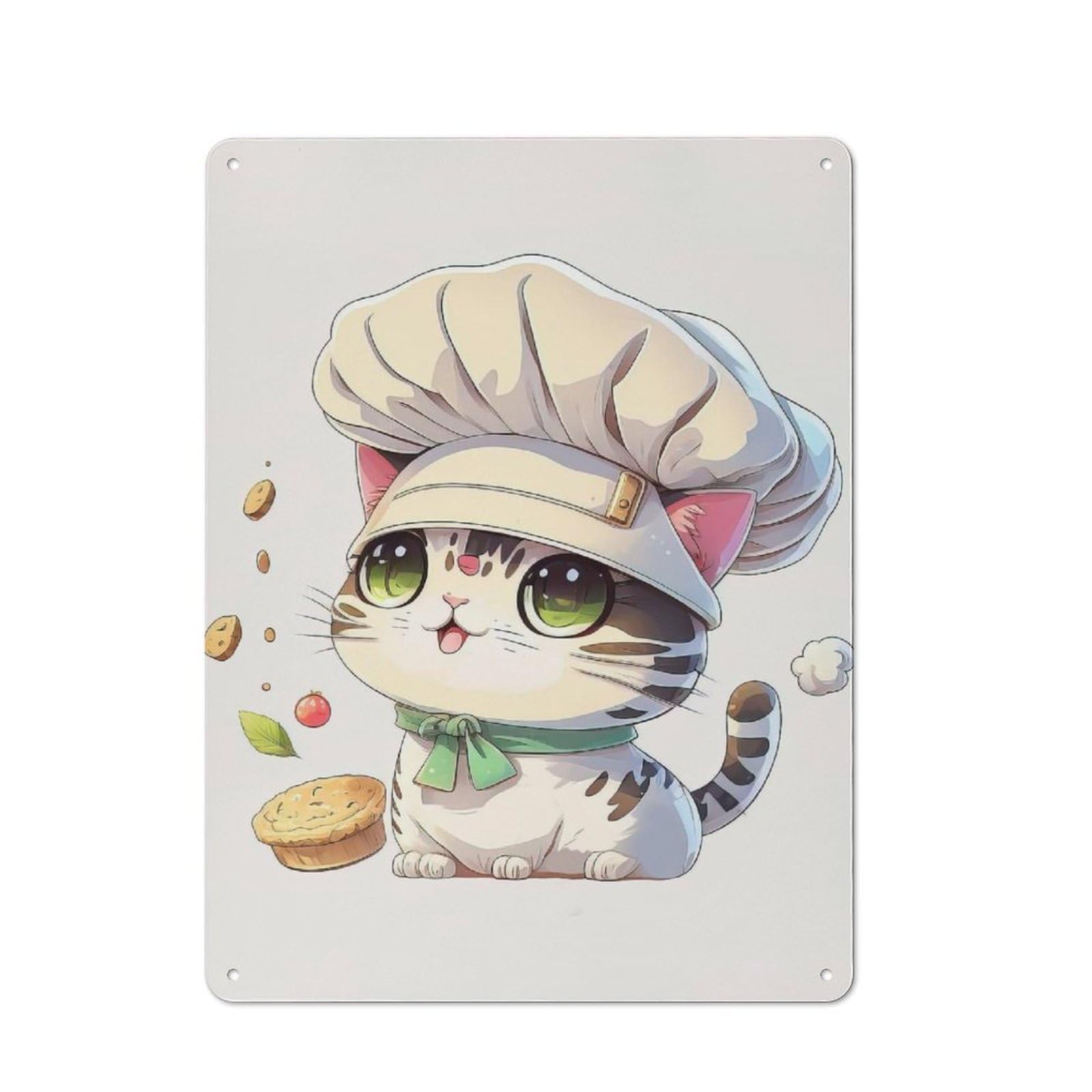 Metal Wall Sign 40x30cm Featuring Cat Chef Cute for Garage Or Workshop, Suited to Workshop Owners