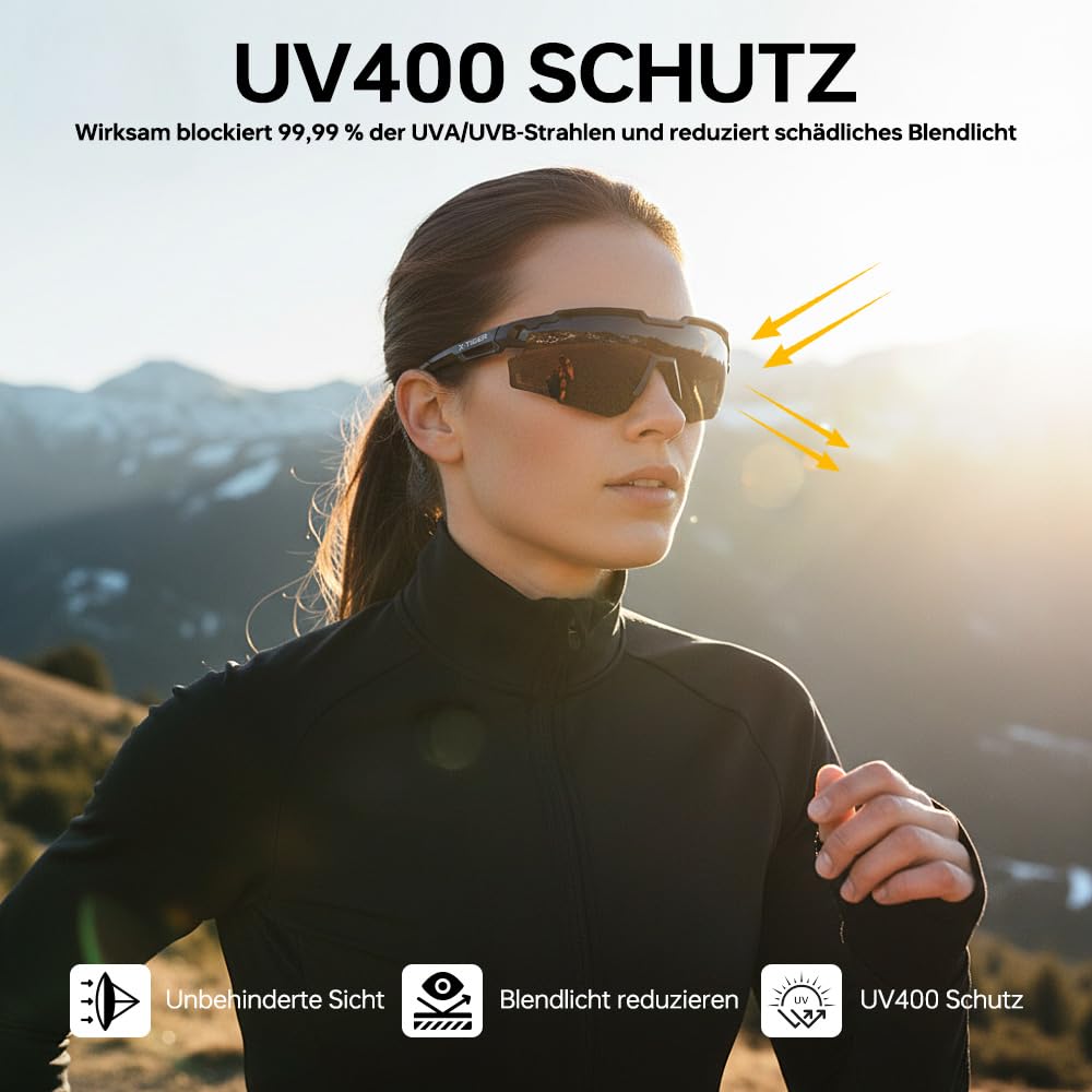 X-TIGER Schnelle Brille Herren, Damen Fahrradbrille Ultra-Leichter TR90 Rahmen, UV400 Schutz polarisierte Sportbrille mit verstellbarem Nasenpad und Ohrhaken für Laufen/Fahrrad/Angeln - 3