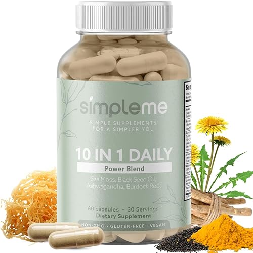 SIMPLEME Mezcla diaria de energía, cápsulas de musgo marino irlandés, suplementos de ashwagandha para hombres y mujeres, extracto de semilla negra,