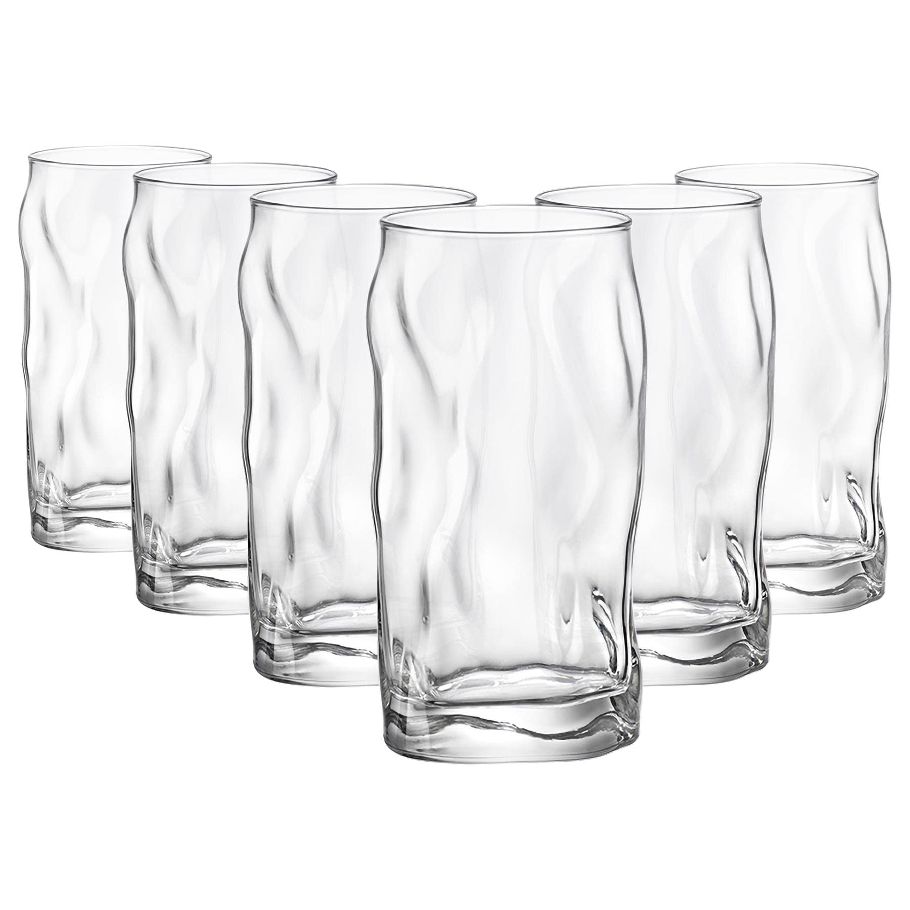 Bormioli Rocco Transparent Sorgente Highball Glasses - Modern Ridged Water Juice Cocktail Tumblers - 460Ml - Pack Of 8