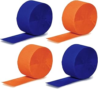 81 Feet Navy Blue and Orange Crepe Paper Streamers, 6 Rolls Navy Blue and Orange Party Streamers Decorations for Birthday ...