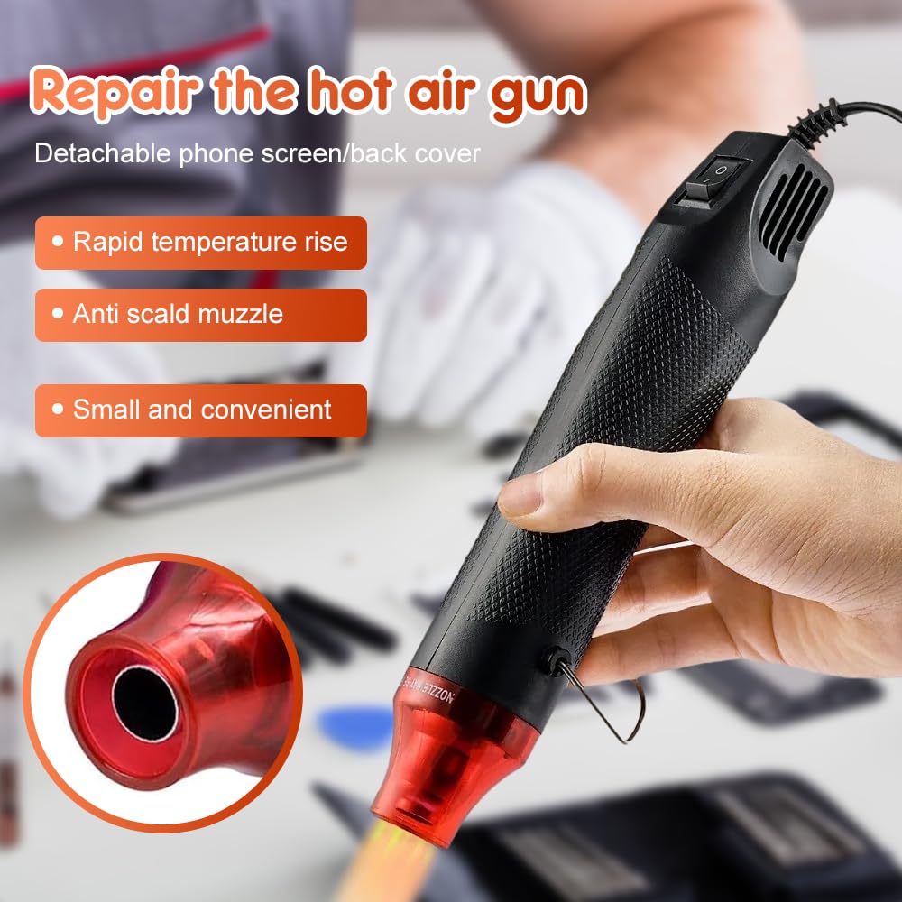 mizikuu Mini Pistola de Calor, 200 ℃ Pistola de Aire Caliente con 328 Tubo Termorretráctil Pistola Térmica para Manualidades, Gofrado, Encogimiento de Calor, Secado de Tinta