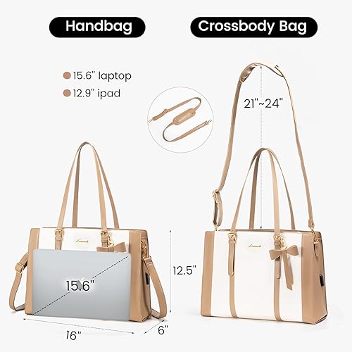 Miniatura 4 de LOVEVOOK Bolsa para laptop para mujer, bolsa de trabajo de gran capacidad, bolsa de hombro de moda con bolso de mano, maletín de negocios de