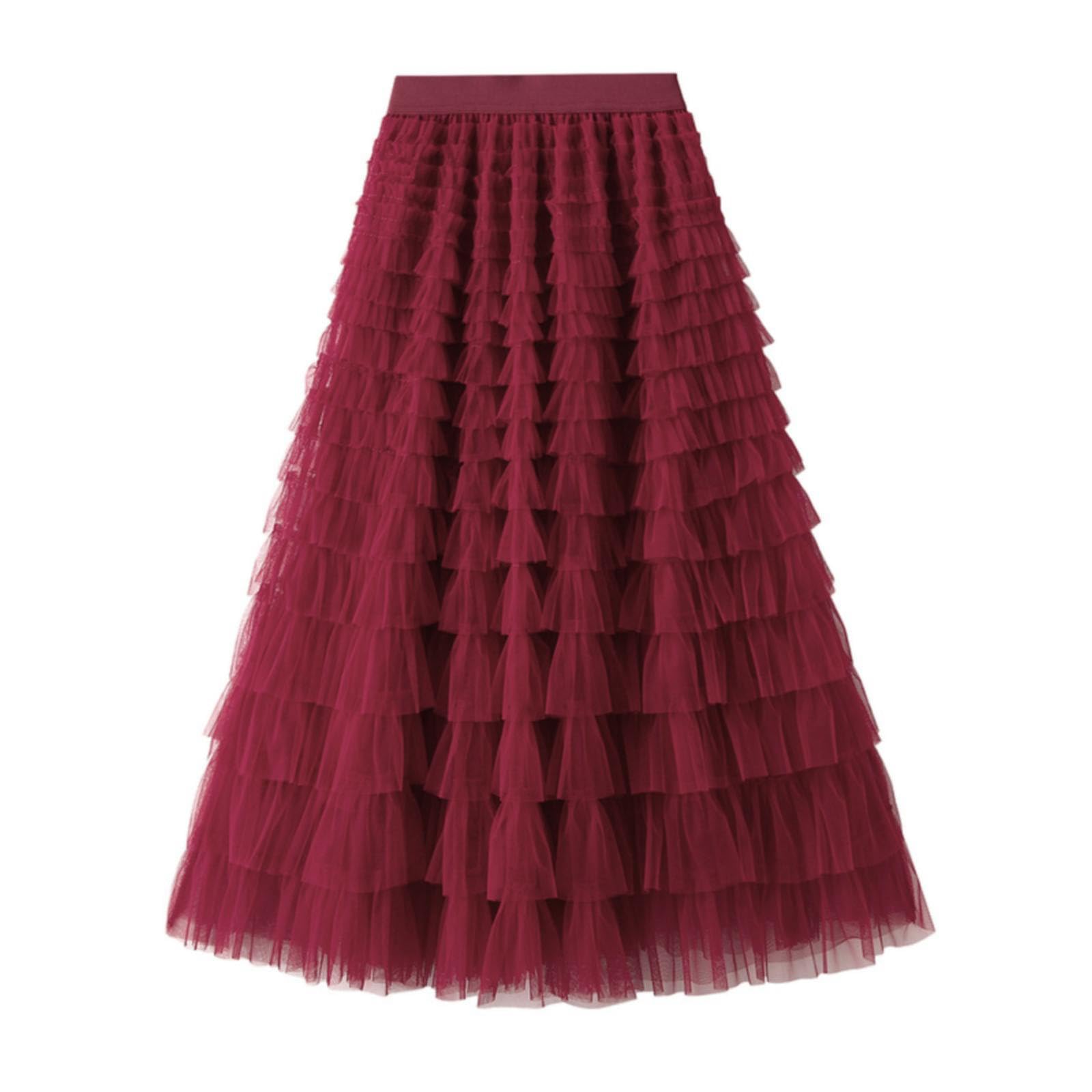 Jupe plissée trapèze longue en maille et mousseline de soie à taille haute style vintage pour femme - 7