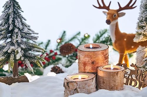 Miniatura 3 de Portavelas rústico de madera para decoración de mesa de madera para decoración de fiesta (paquete de 3 alturas surtidas)