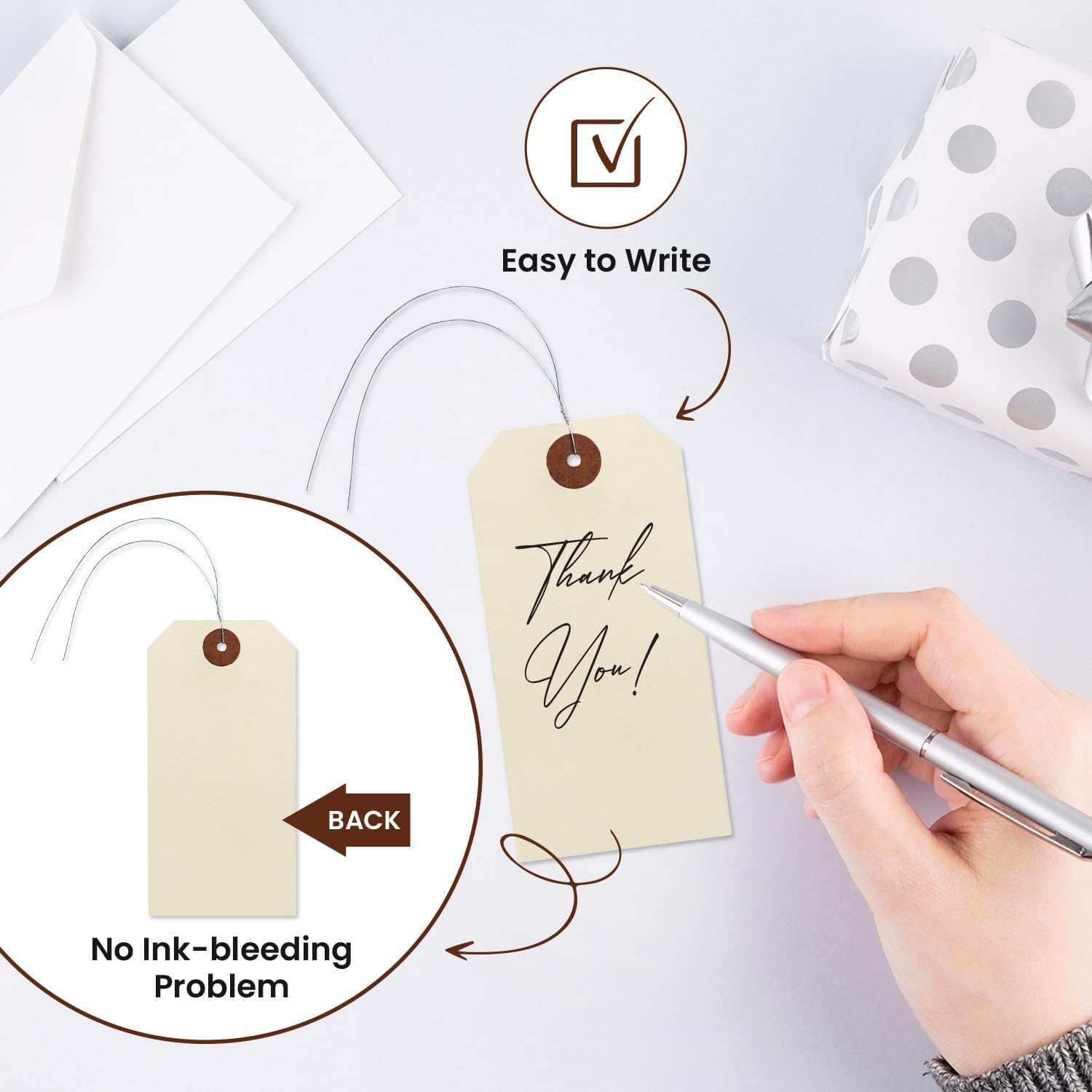 Blank Manila Shipping Tags with Pre-Attached Wire Hangers, Set of 200, Size #5, 9pt Paper Cardstock Hang Tag Label with Reinforced Eyelets, 4 3/4" x2 3/8" (Pack of 2)