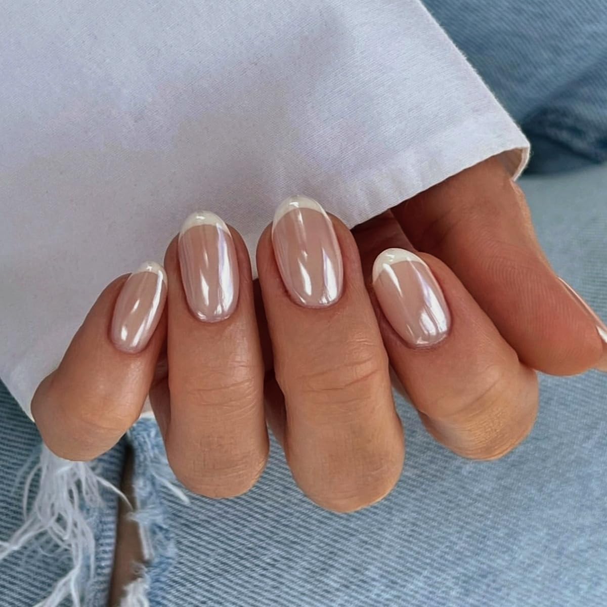 Amazon.com: Glazed Donut White French Tip Press on Nails Oval