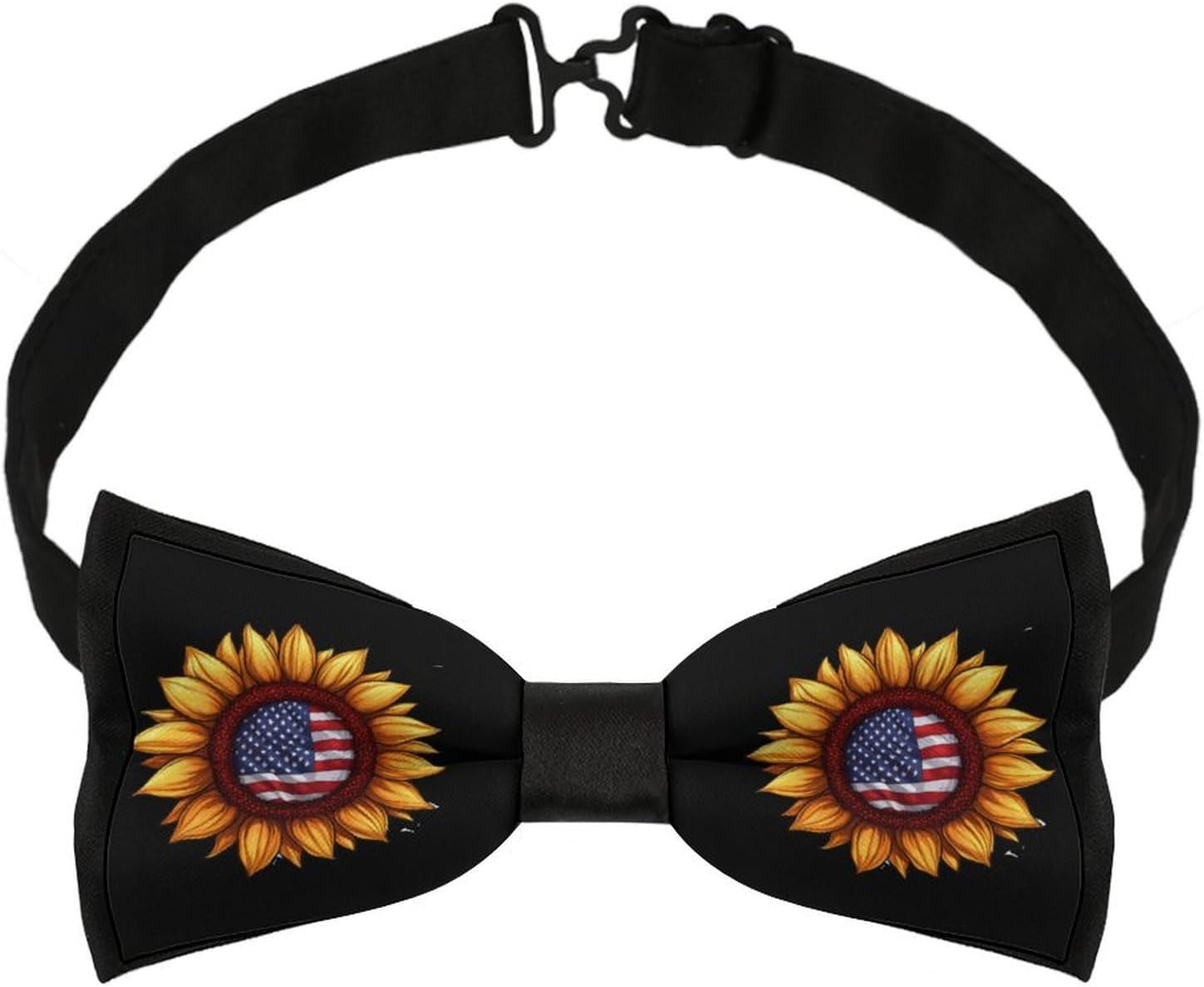 Flag of USA Sunflower Bow Ties for Men Fun Printed Pre Tied Adjustable Bowtie for Party Wedding