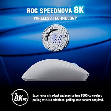 Asus Rog Harpe Ii Wireless Esports Game Mouse, 48g Light Weight, Symmetric Design, Aimpoint Pro 42k Optical Sensor, Optical Switches, 8k Polling Speed, 5 Programmable Keys White