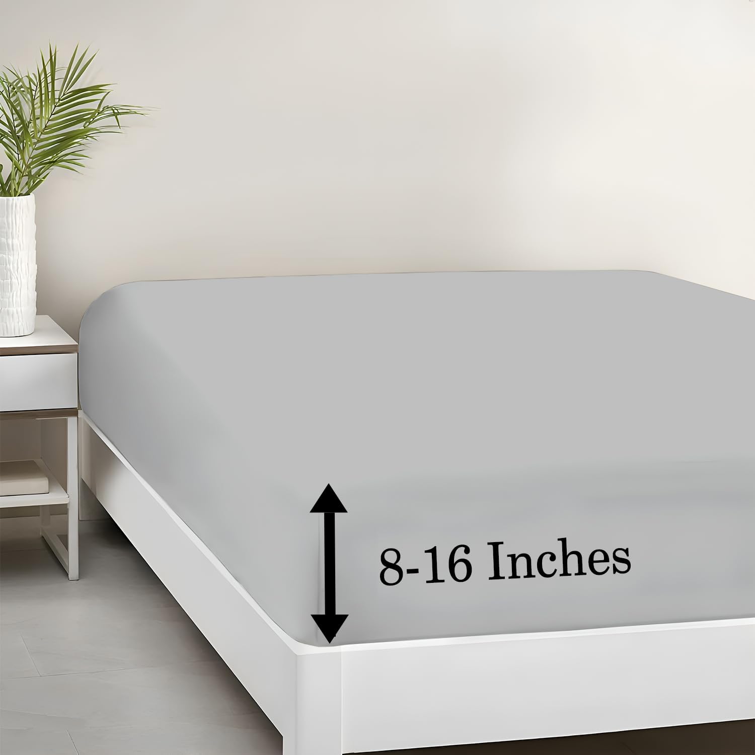 California King Size Fitted Sheet Only Light Grey, 100% Egyptian Cotton 600 Thread Count, 16" Deep Pocket Cotton Fitted Sheet (1 Piece Bottom Sheet Only)