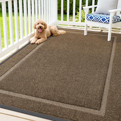 Image of OLANLY Front Door Mat Indoor Outdoor Entrance, Waterproof All-Season, All-Weather Doormat, Sturdy Natural Rubber, Fade Resistant, Low Profile, Easy Clean Patio Porch Entryway Mat, 71x47, Brown