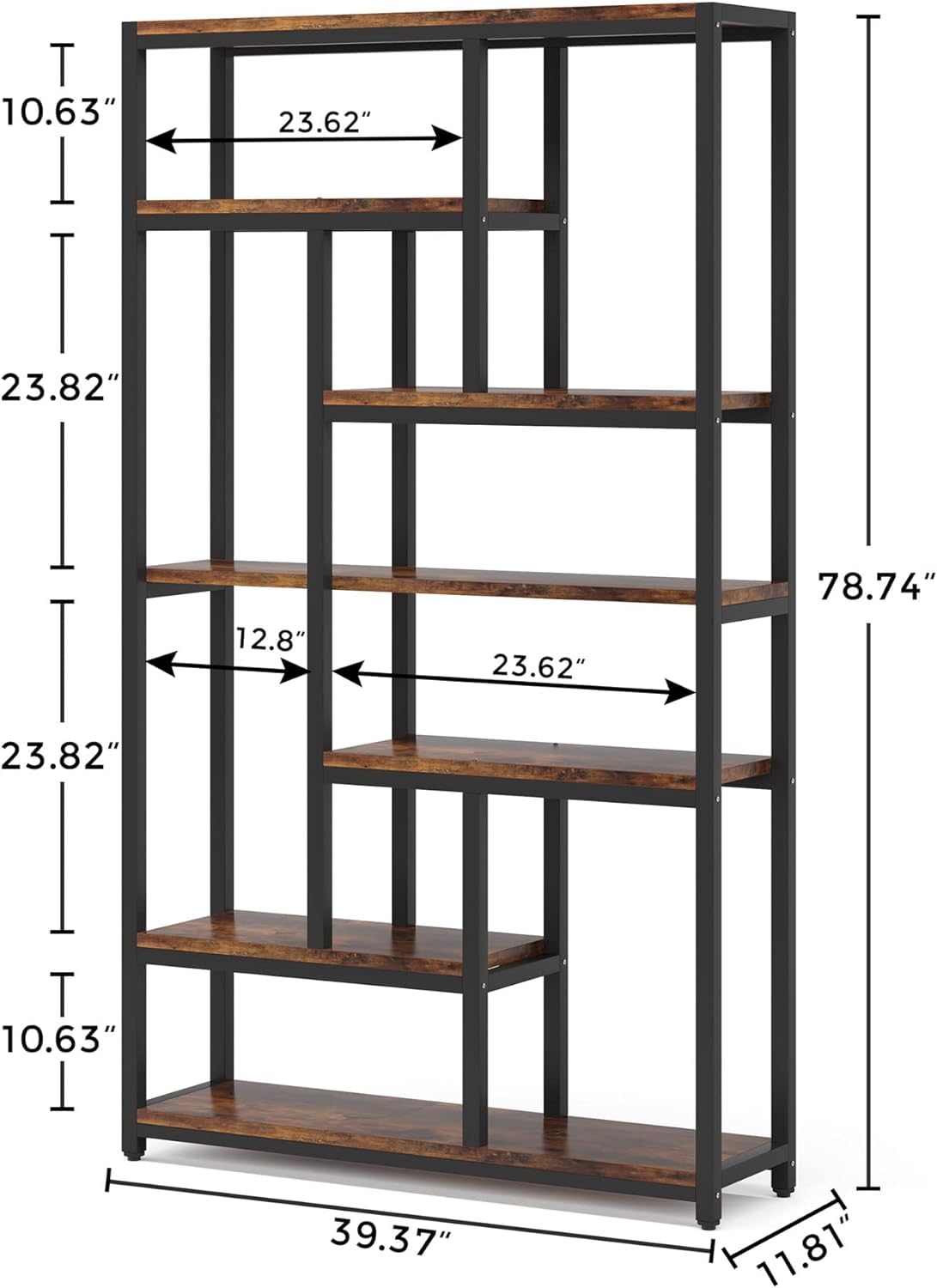 Tribesigns Bücherregal mit 7 Ebenen, Standregal mit Stahlrahmen, Freistehendes Regal für Wohnzimmer, Offenes Küchenregal, Standregal, Lagerregal für Büro, Schlafzimmer, Küche 200 x 100 x 30 cm
